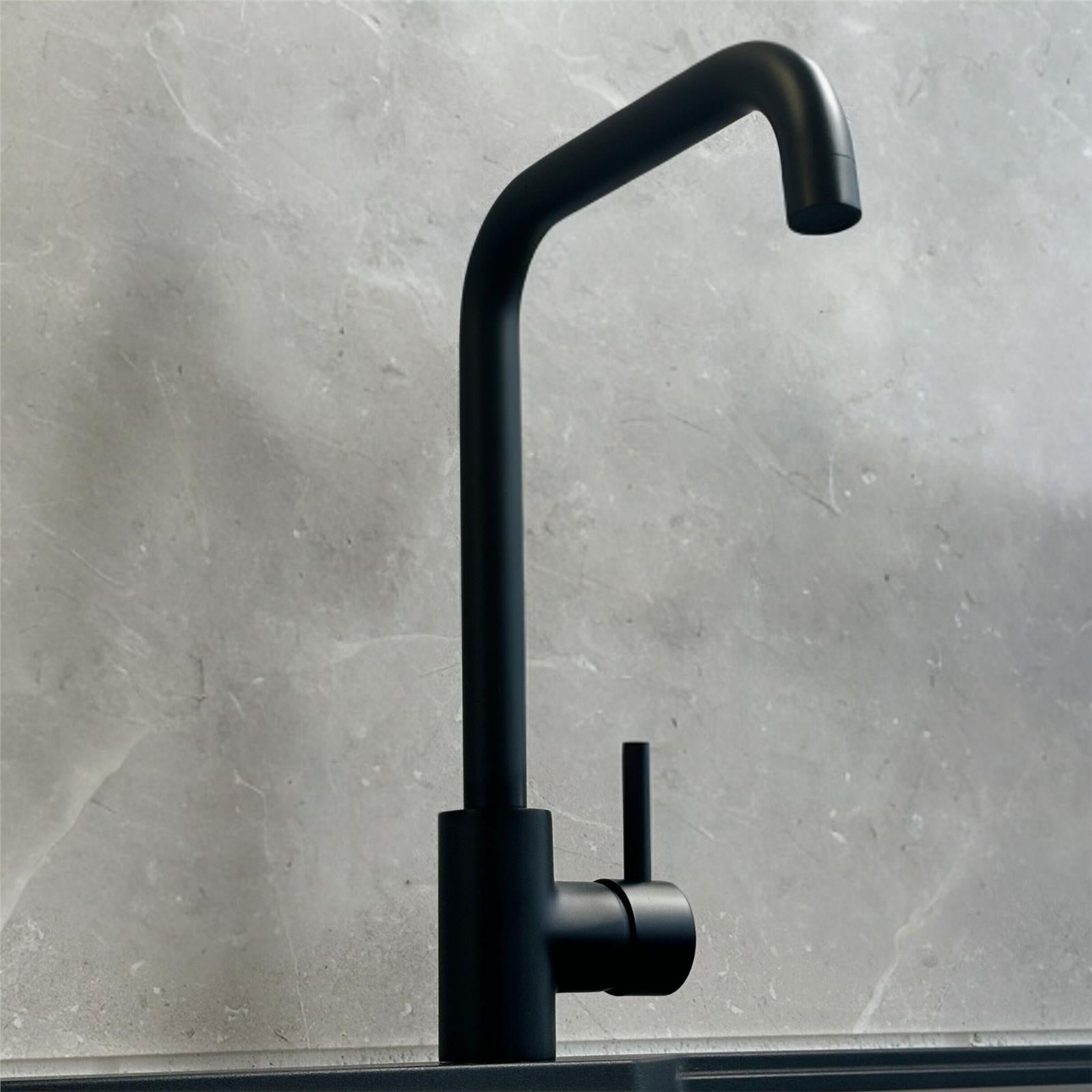 Liquida W10BL D-Shape Swivel Spout Monobloc Single Lever Black Kitchen Mixer Tap