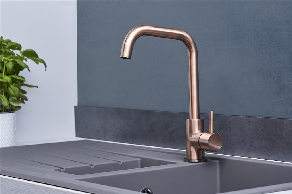 Liquida W10CP D-Shape Swivel Spout Single Lever Copper Kitchen Mixer Tap
