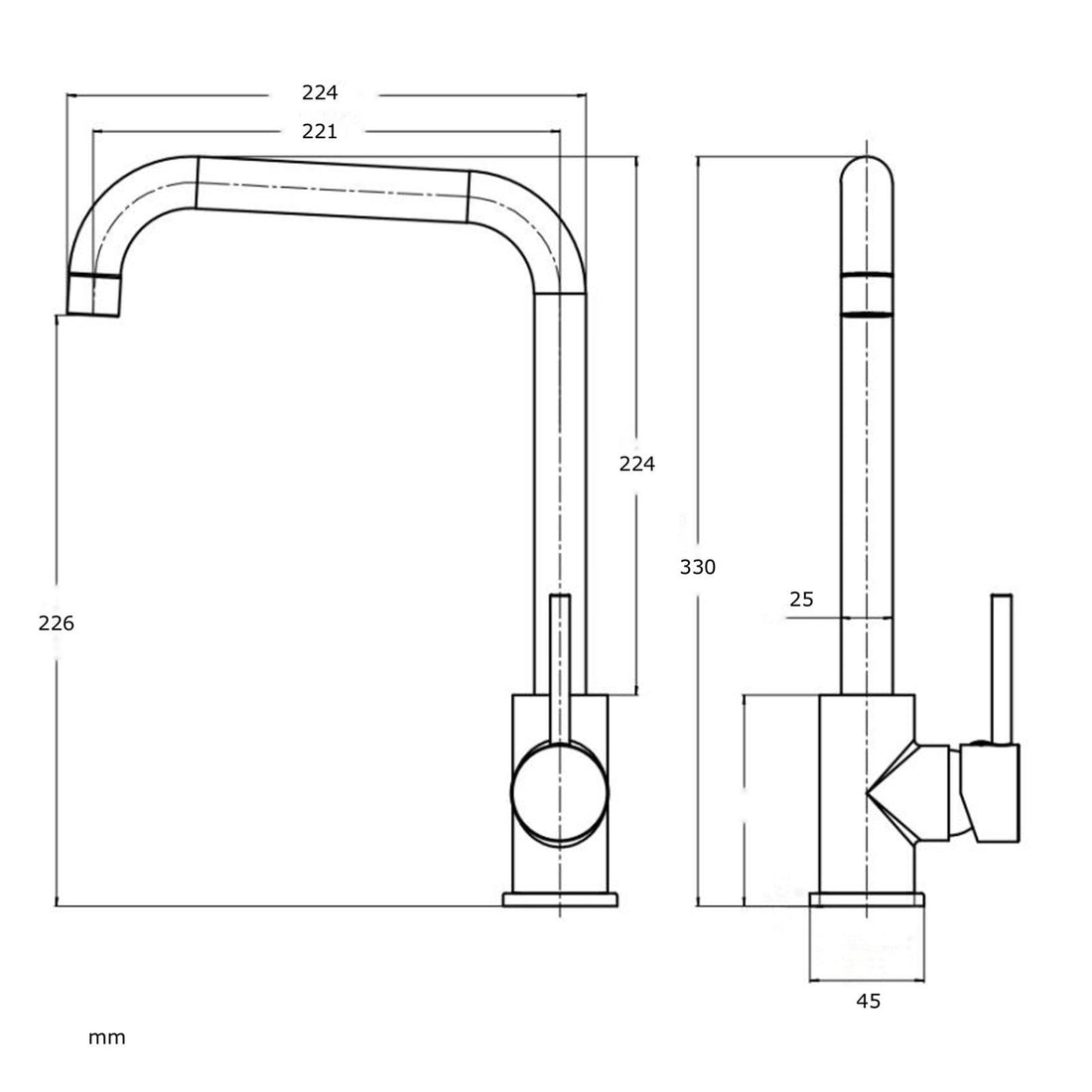 Liquida W10BL D-Shape Swivel Spout Monobloc Single Lever Black Kitchen Mixer Tap