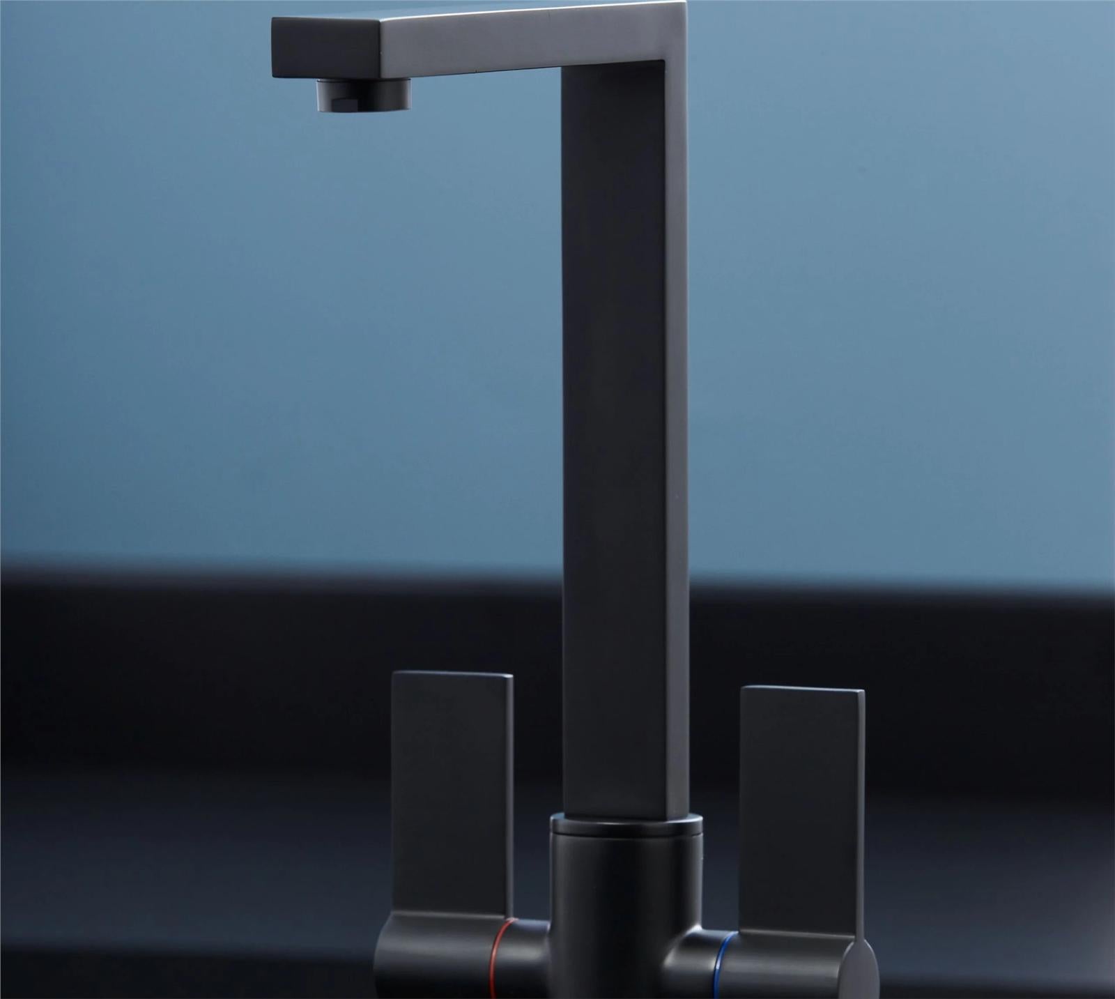 Liquida W17BL Twin Lever 360 Degree Swivel Spout Black Kitchen Mixer Tap