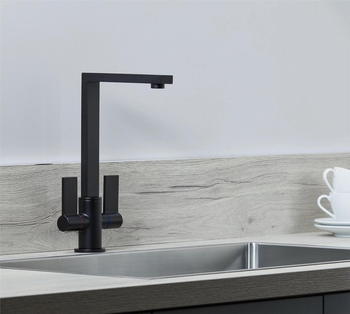 Liquida W17BL Twin Lever 360 Degree Swivel Spout Black Kitchen Mixer Tap