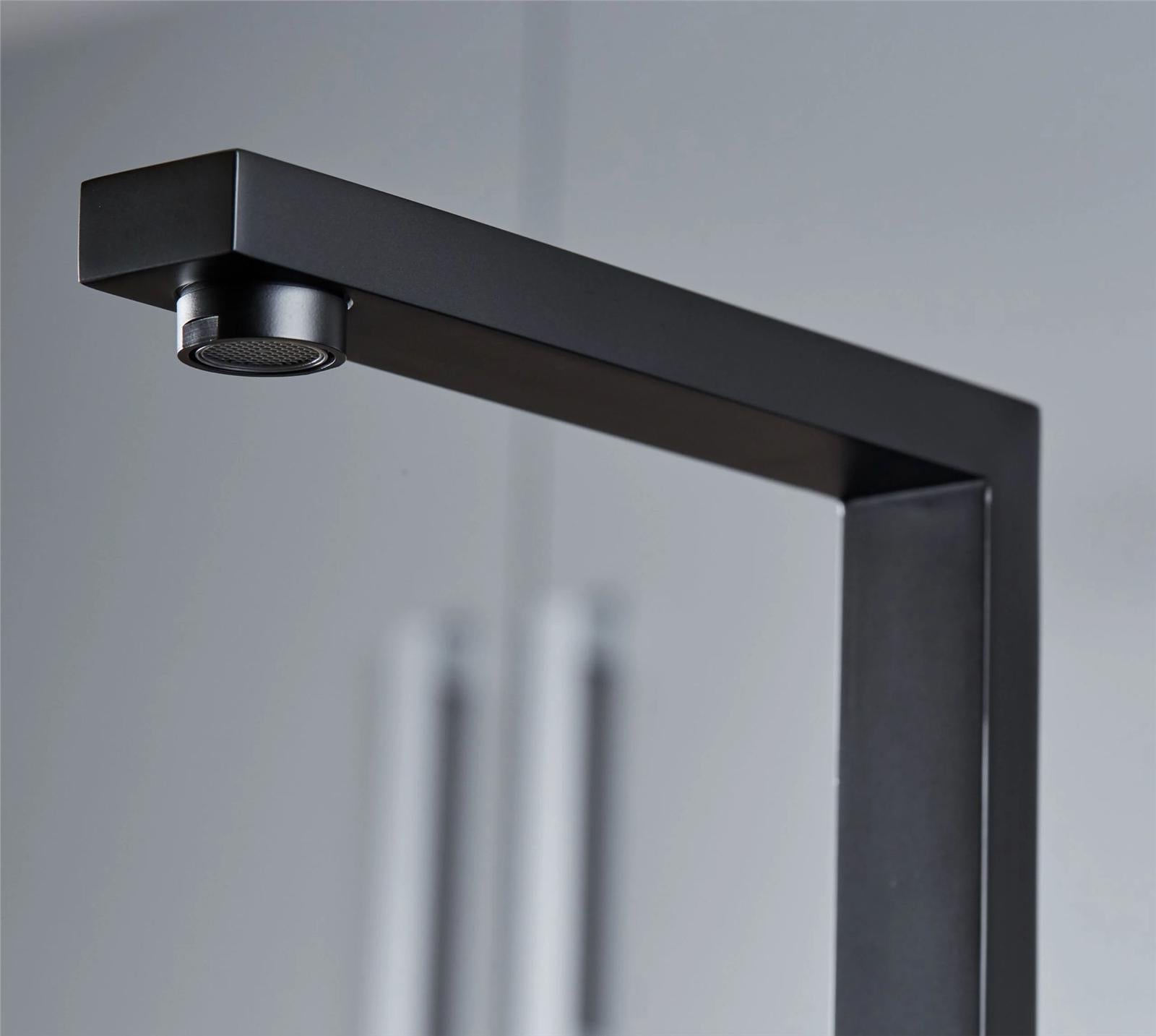 Liquida W17BL Twin Lever 360 Degree Swivel Spout Black Kitchen Mixer Tap