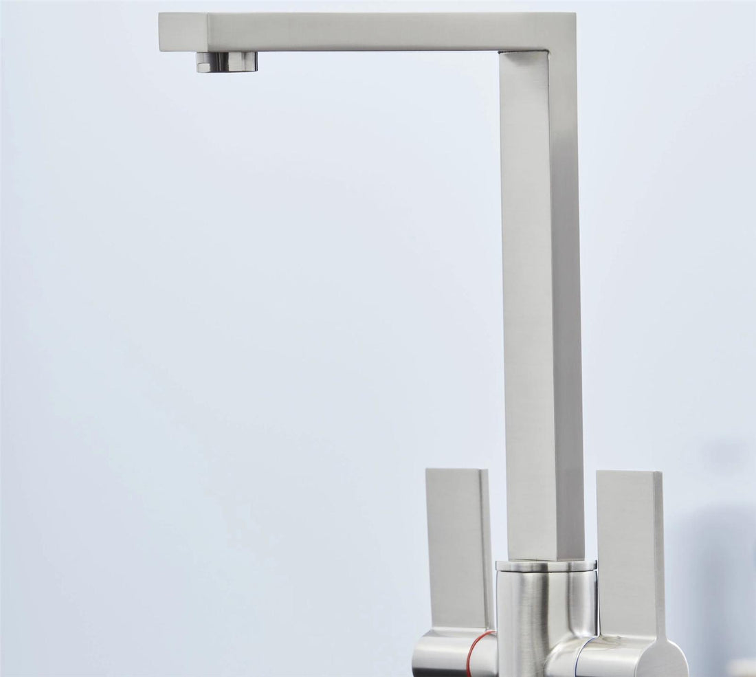 Liquida W17BN Twin Lever 360 Degree Swivel Spout Brushed Nickel Kitchen Tap