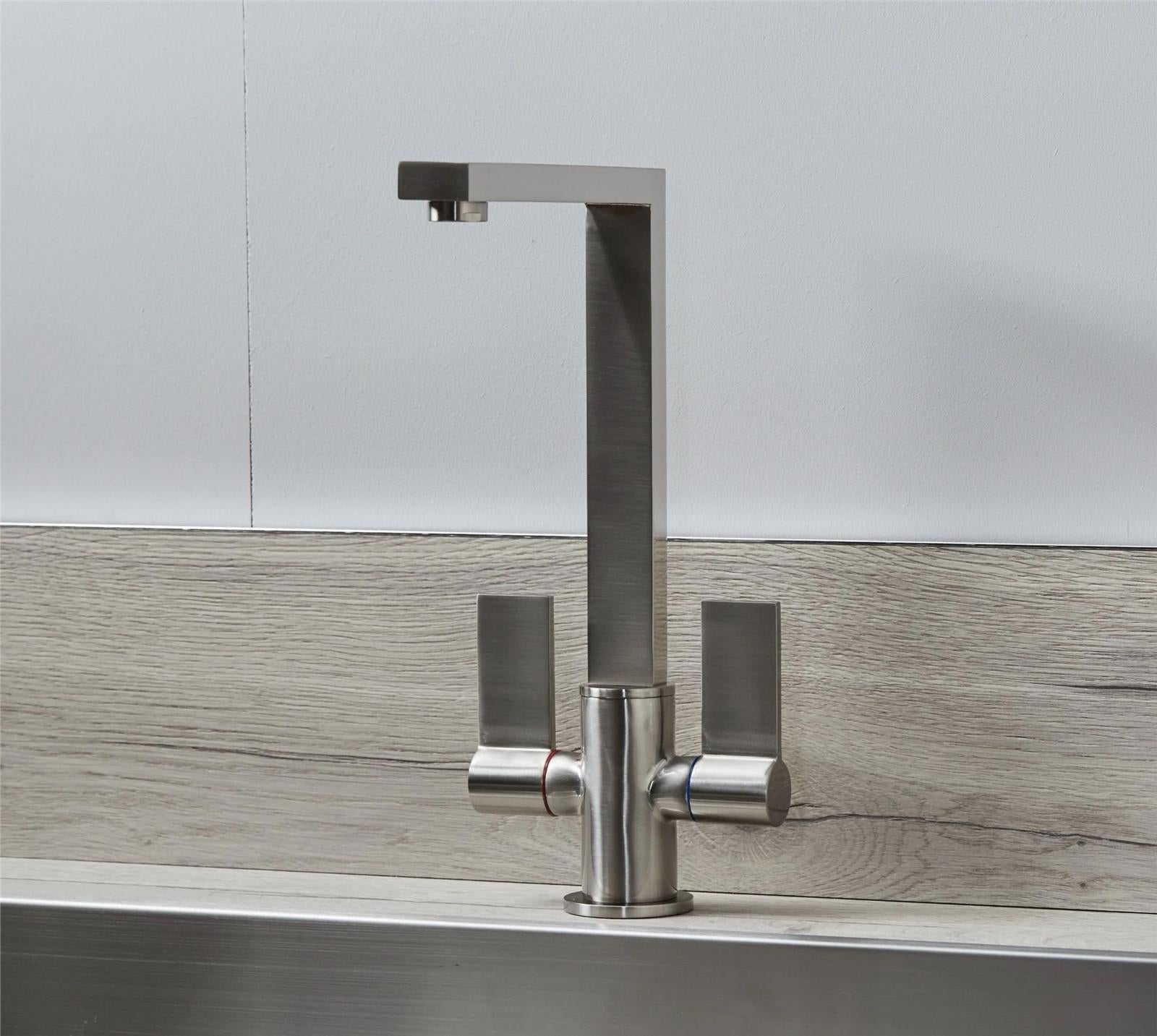 Liquida W17BN Twin Lever 360 Degree Swivel Spout Brushed Nickel Kitchen Tap