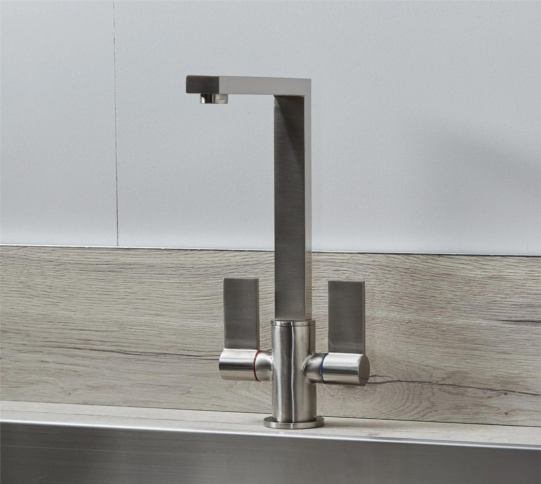 Liquida W17BN Twin Lever 360 Degree Swivel Spout Brushed Nickel Kitchen Tap