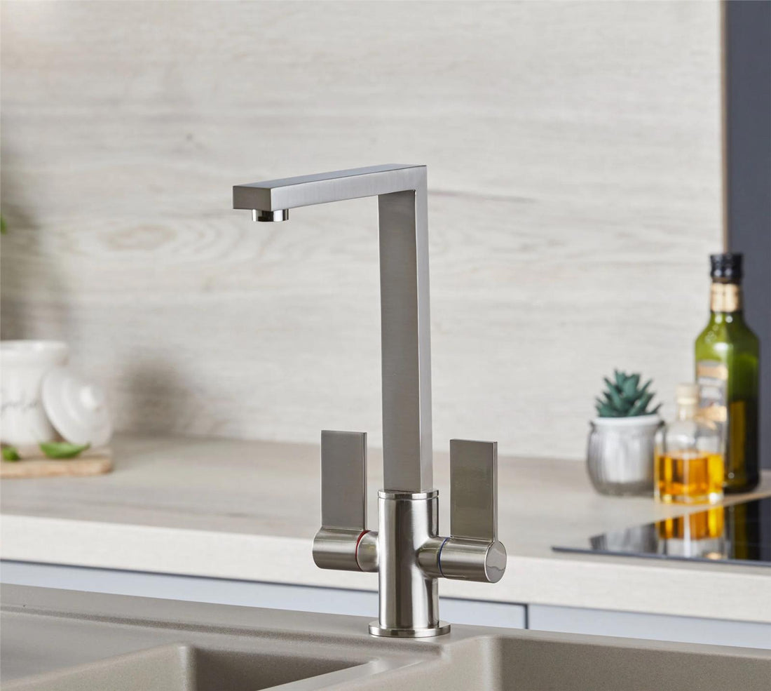 Liquida W17BN Twin Lever 360 Degree Swivel Spout Brushed Nickel Kitchen Tap