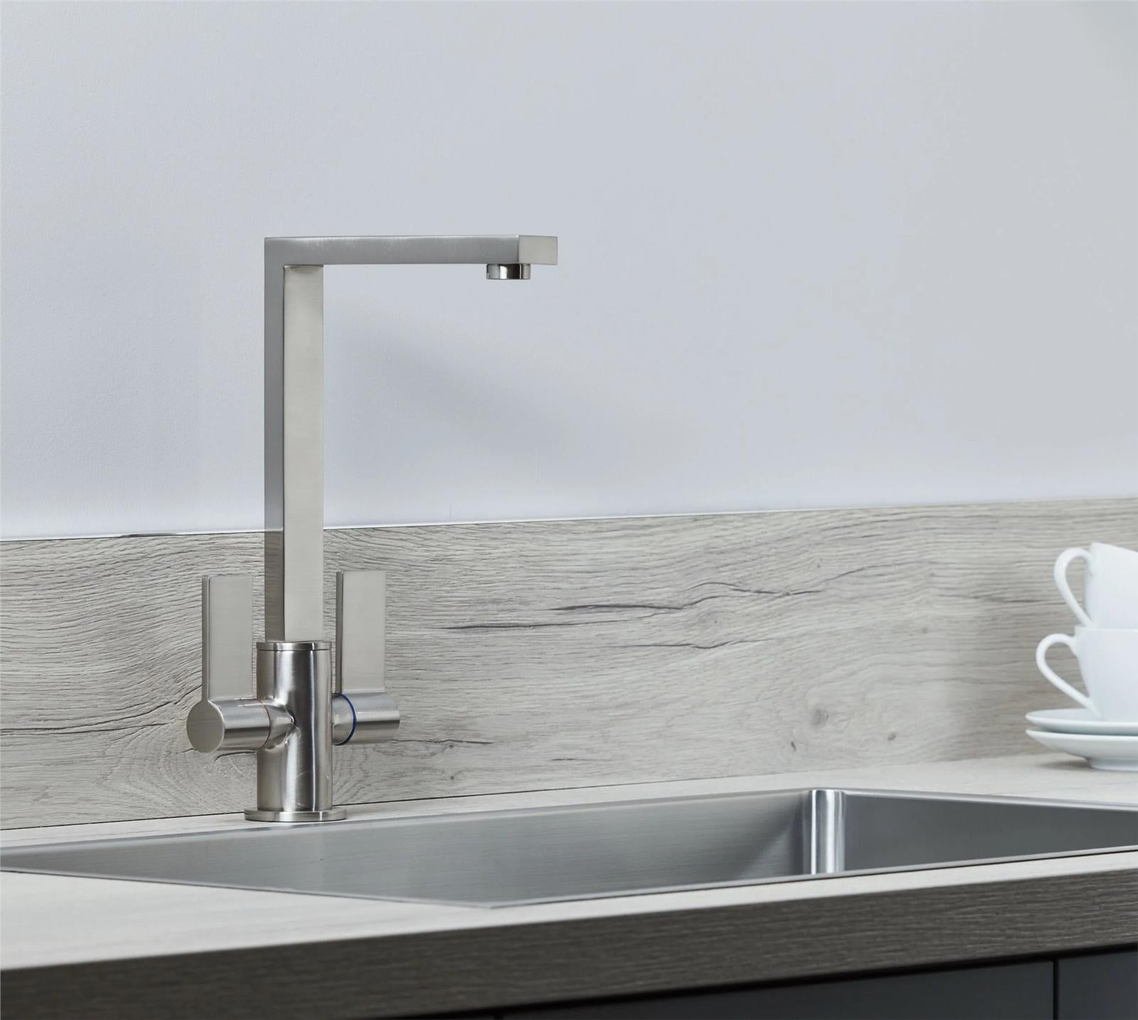 Liquida W17BN Twin Lever 360 Degree Swivel Spout Brushed Nickel Kitchen Tap