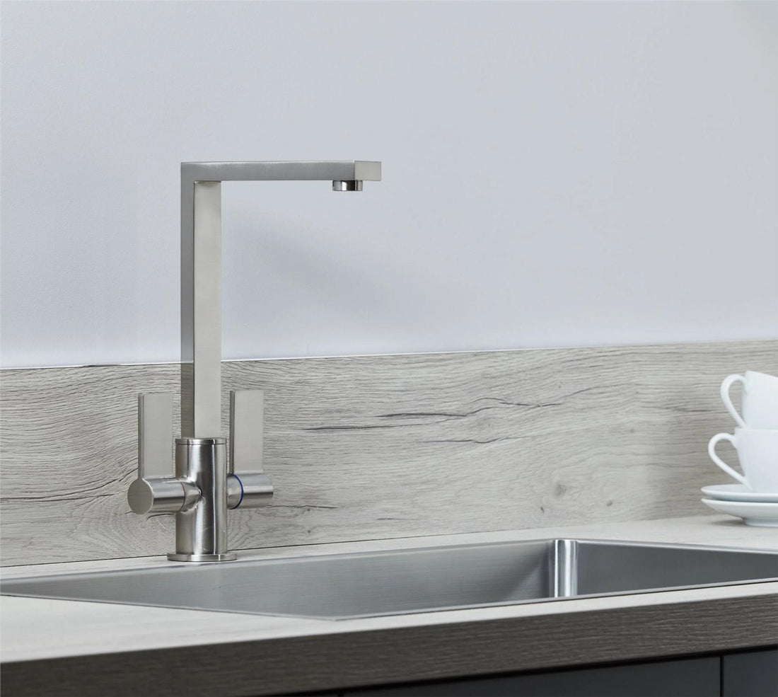 Liquida W17BN Twin Lever 360 Degree Swivel Spout Brushed Nickel Kitchen Tap