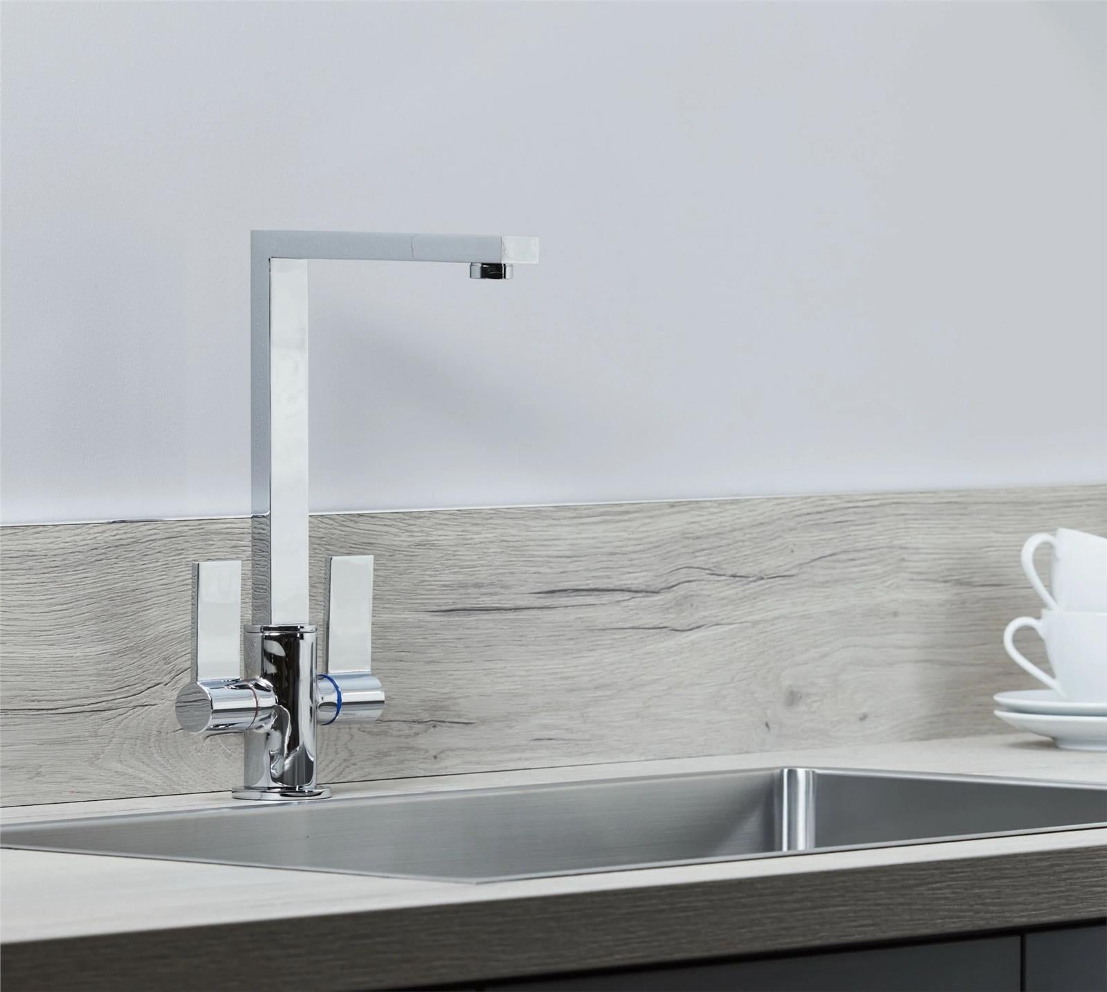 Liquida W17CH Twin Lever 360 Degree Swivel Spout Chrome Kitchen Mixer Tap
