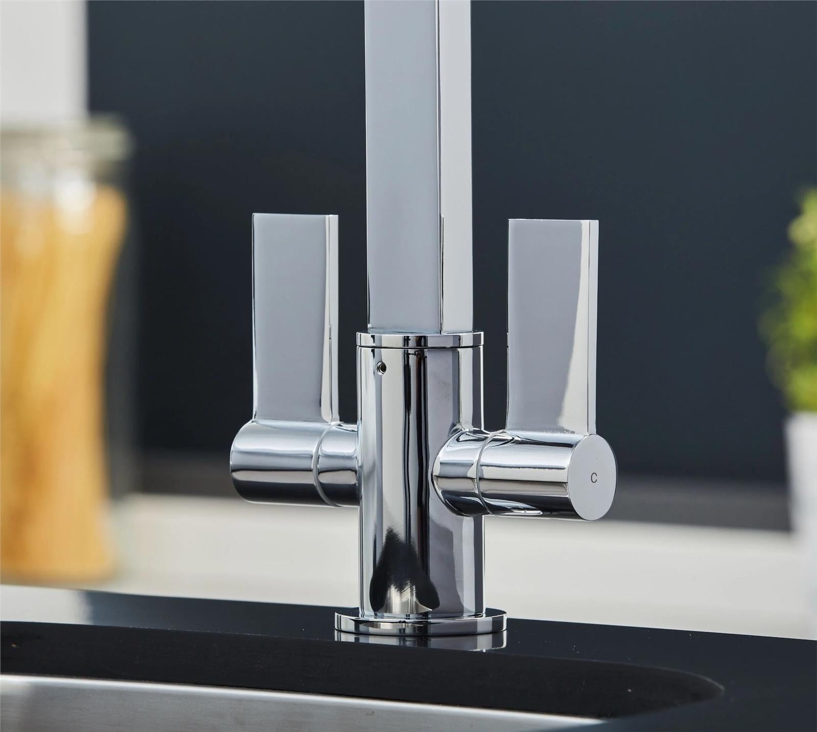 Liquida W17CH Twin Lever 360 Degree Swivel Spout Chrome Kitchen Mixer Tap