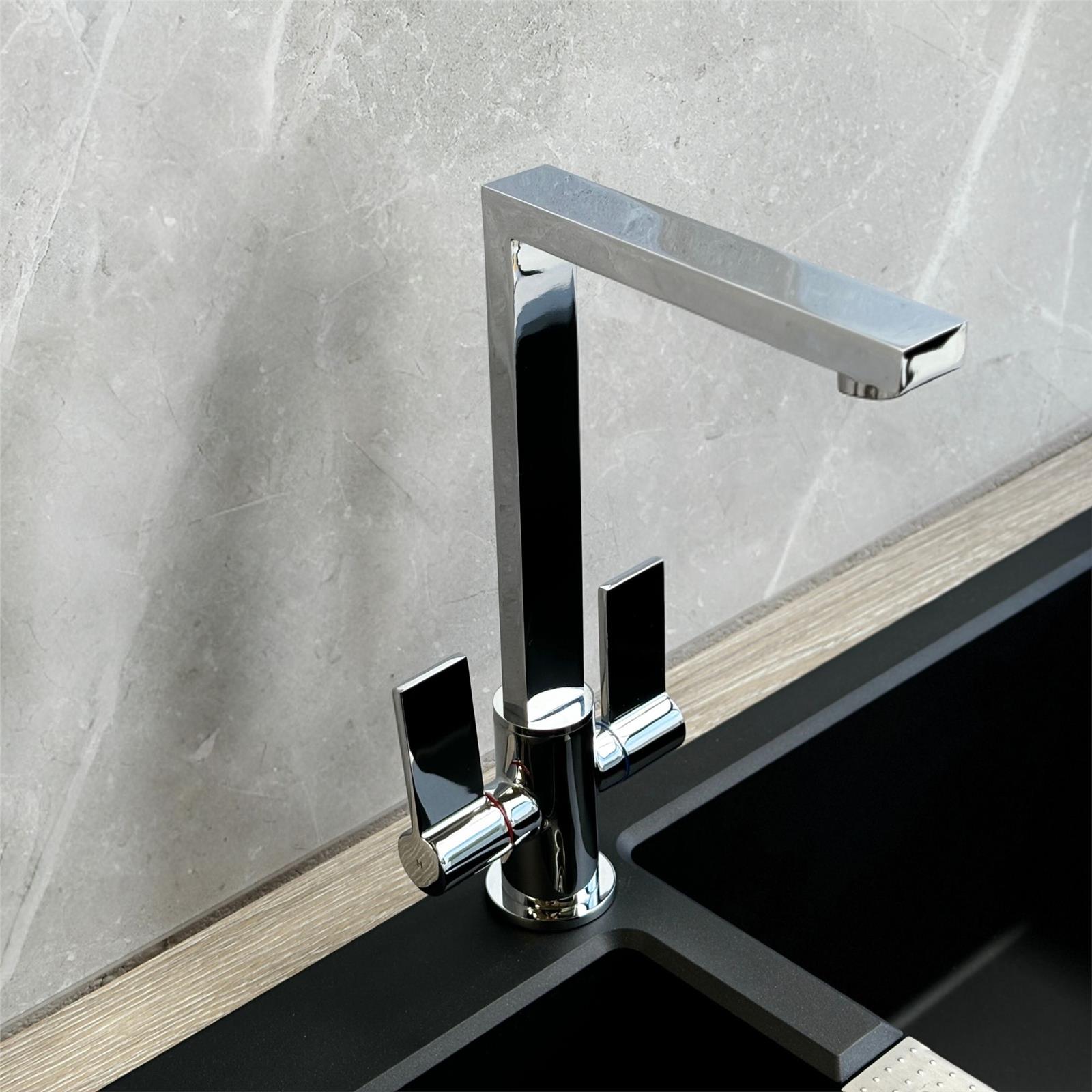 Liquida W17CH Twin Lever 360 Degree Swivel Spout Chrome Kitchen Mixer Tap