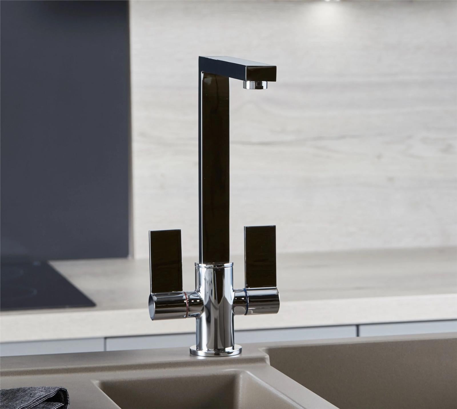 Liquida W17CH Twin Lever 360 Degree Swivel Spout Chrome Kitchen Mixer Tap