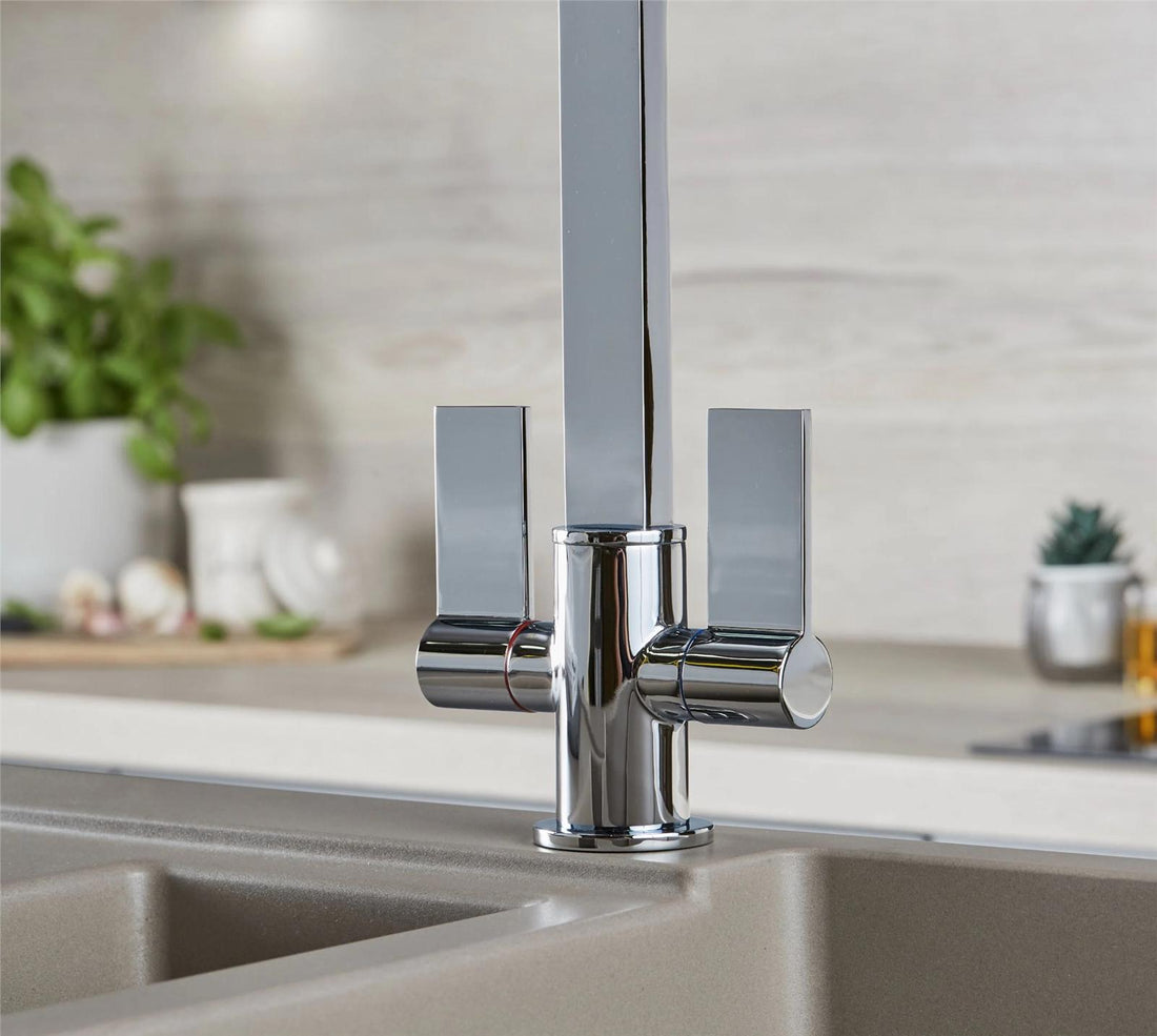 Liquida W17CH Twin Lever 360 Degree Swivel Spout Chrome Kitchen Mixer Tap