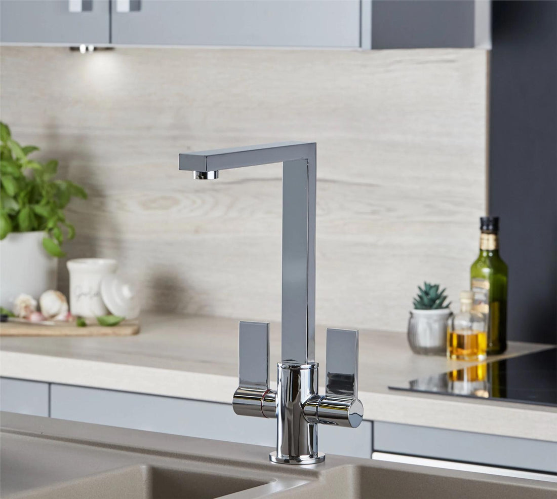 Liquida W17CH Twin Lever 360 Degree Swivel Spout Chrome Kitchen Mixer Tap
