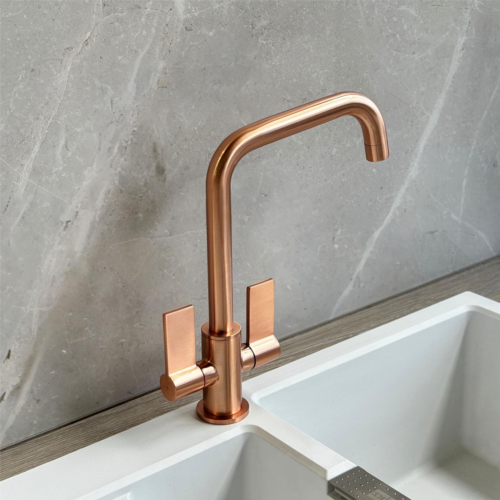 Liquida W18CP Twin Lever D Shape 360 Swivel Spout Copper Kitchen Mixer Tap