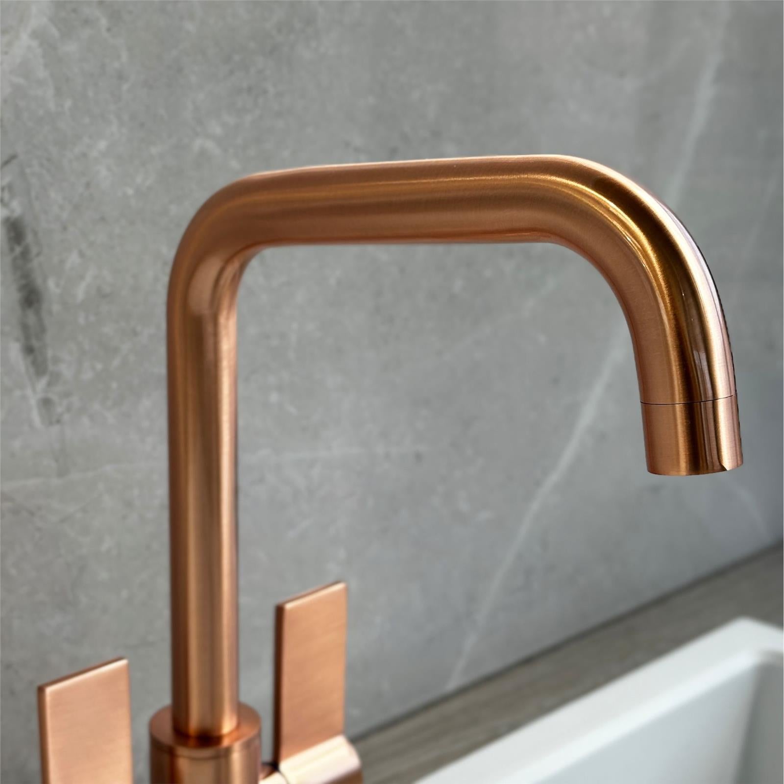 Liquida W18CP Twin Lever D Shape 360 Swivel Spout Copper Kitchen Mixer Tap