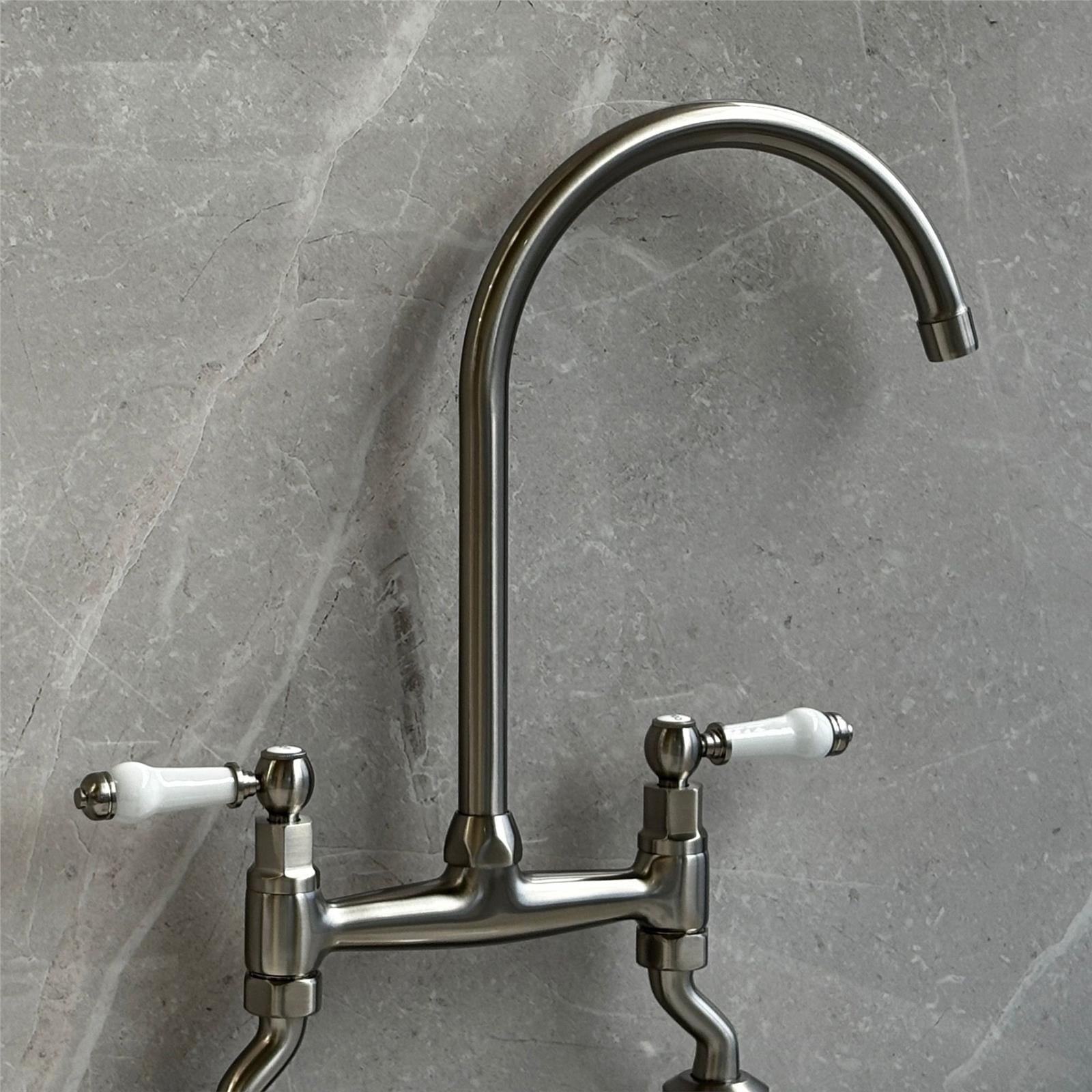 Liquida W23BN Traditional Two Hole Bridge Lever Brushed Nickel Kitchen Mixer Tap