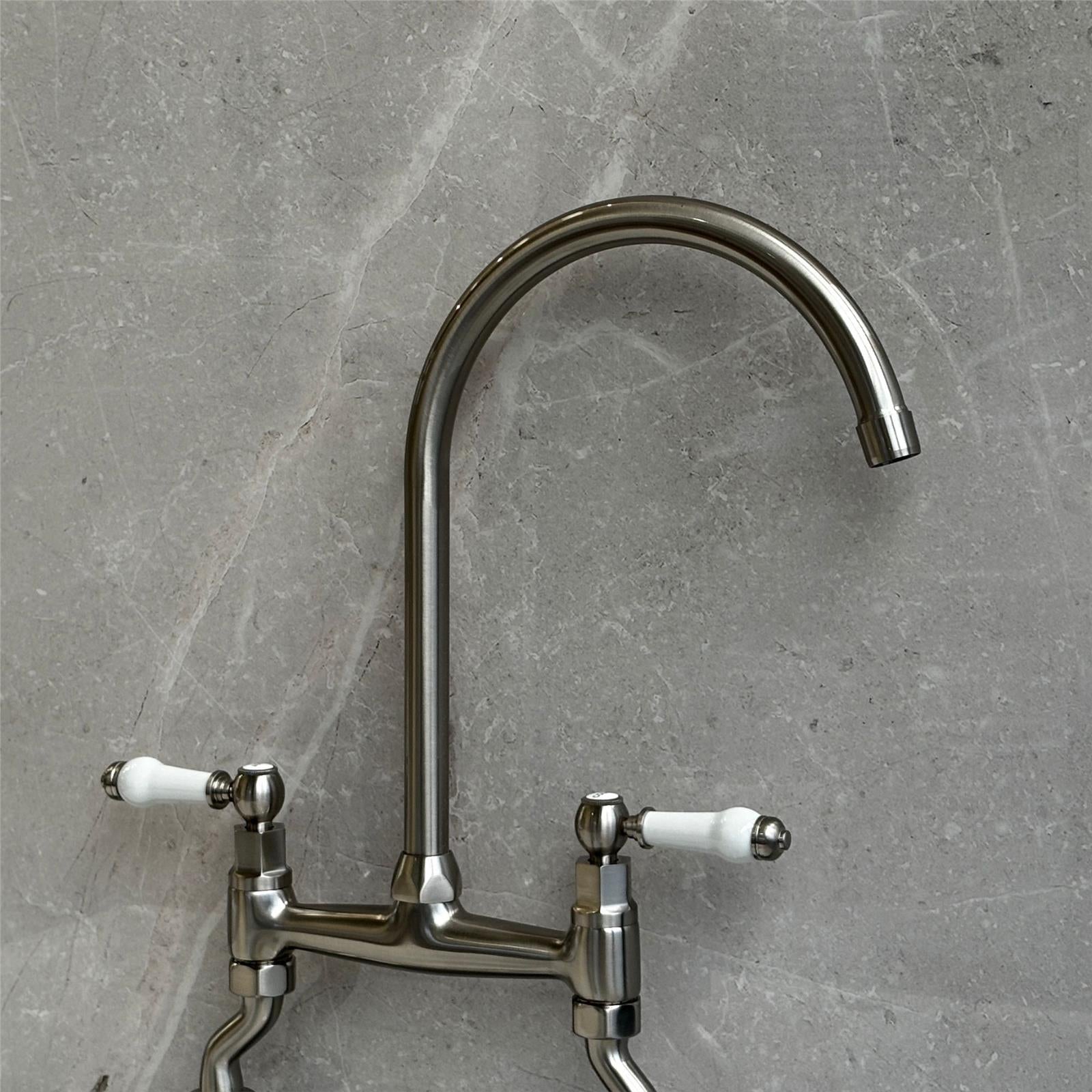 Liquida W23BN Traditional Two Hole Bridge Lever Brushed Nickel Kitchen Mixer Tap