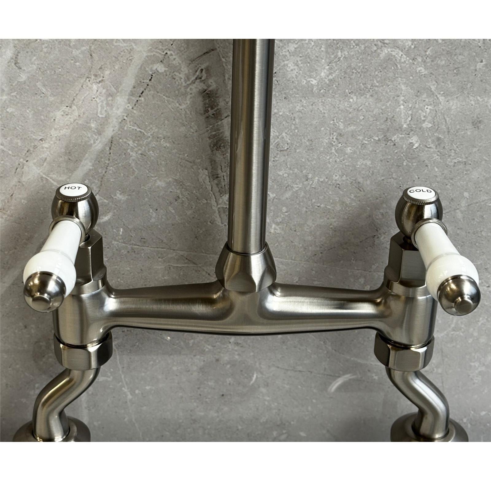 Liquida W23BN Traditional Two Hole Bridge Lever Brushed Nickel Kitchen Mixer Tap