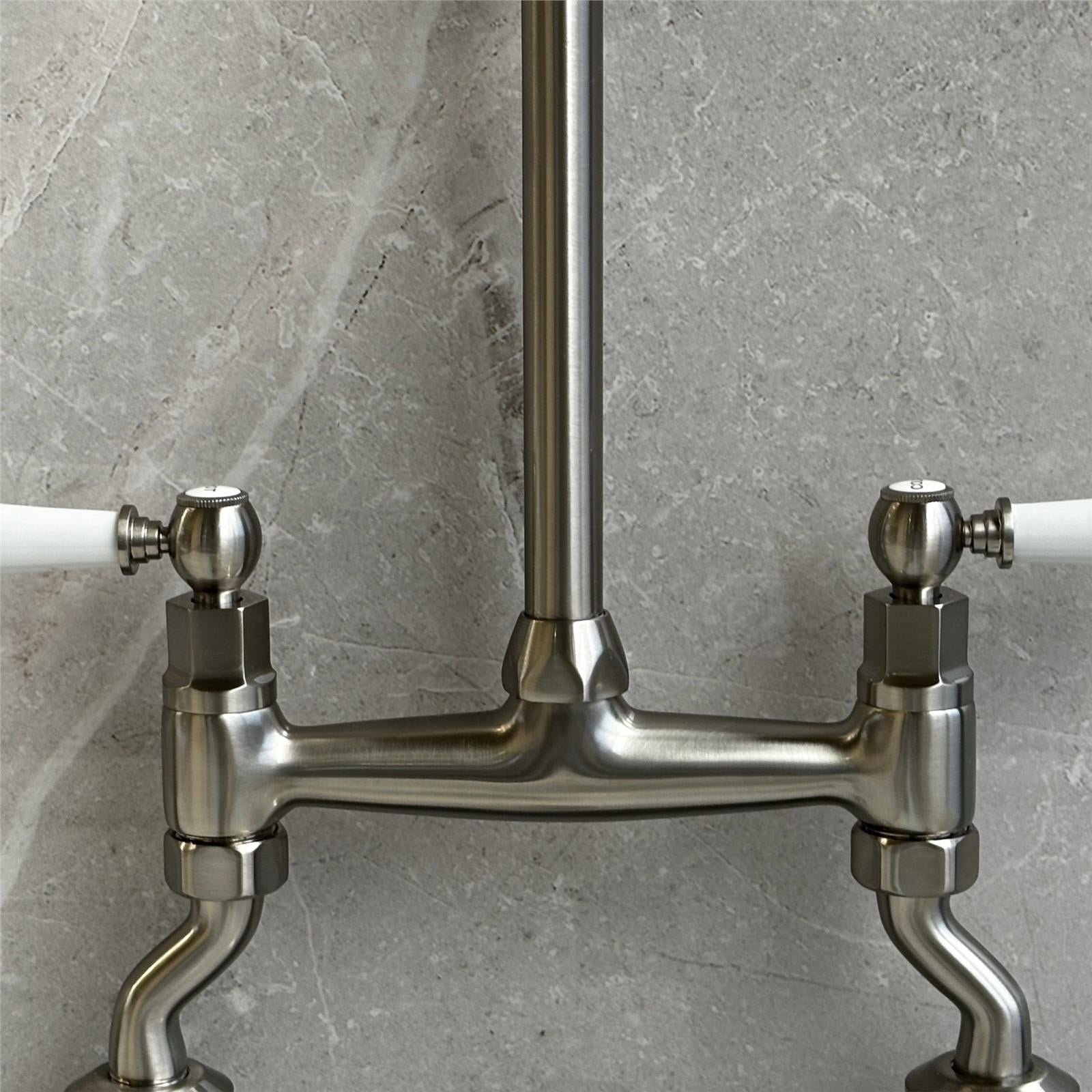 Liquida W23BN Traditional Two Hole Bridge Lever Brushed Nickel Kitchen Mixer Tap