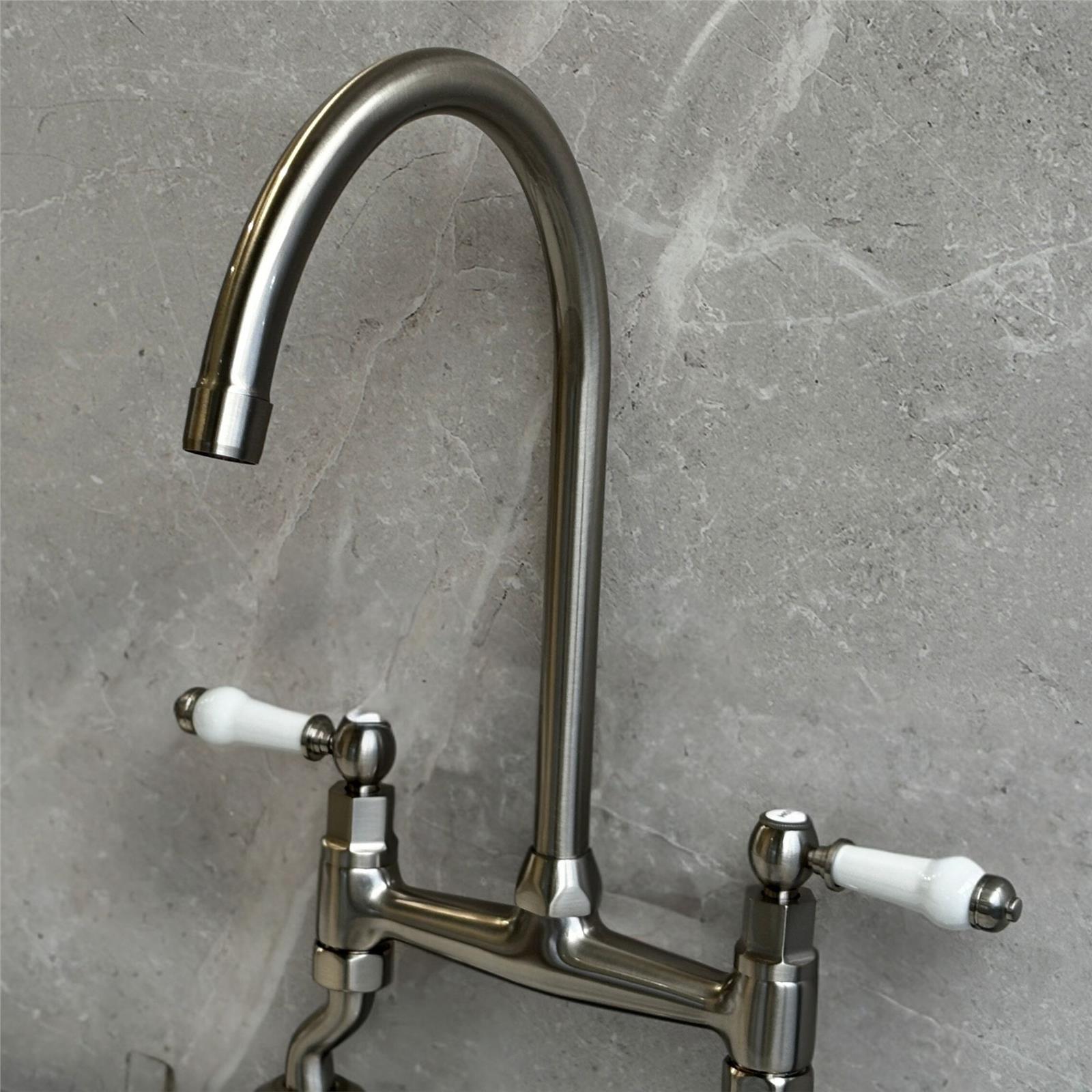 Liquida W23BN Traditional Two Hole Bridge Lever Brushed Nickel Kitchen Mixer Tap