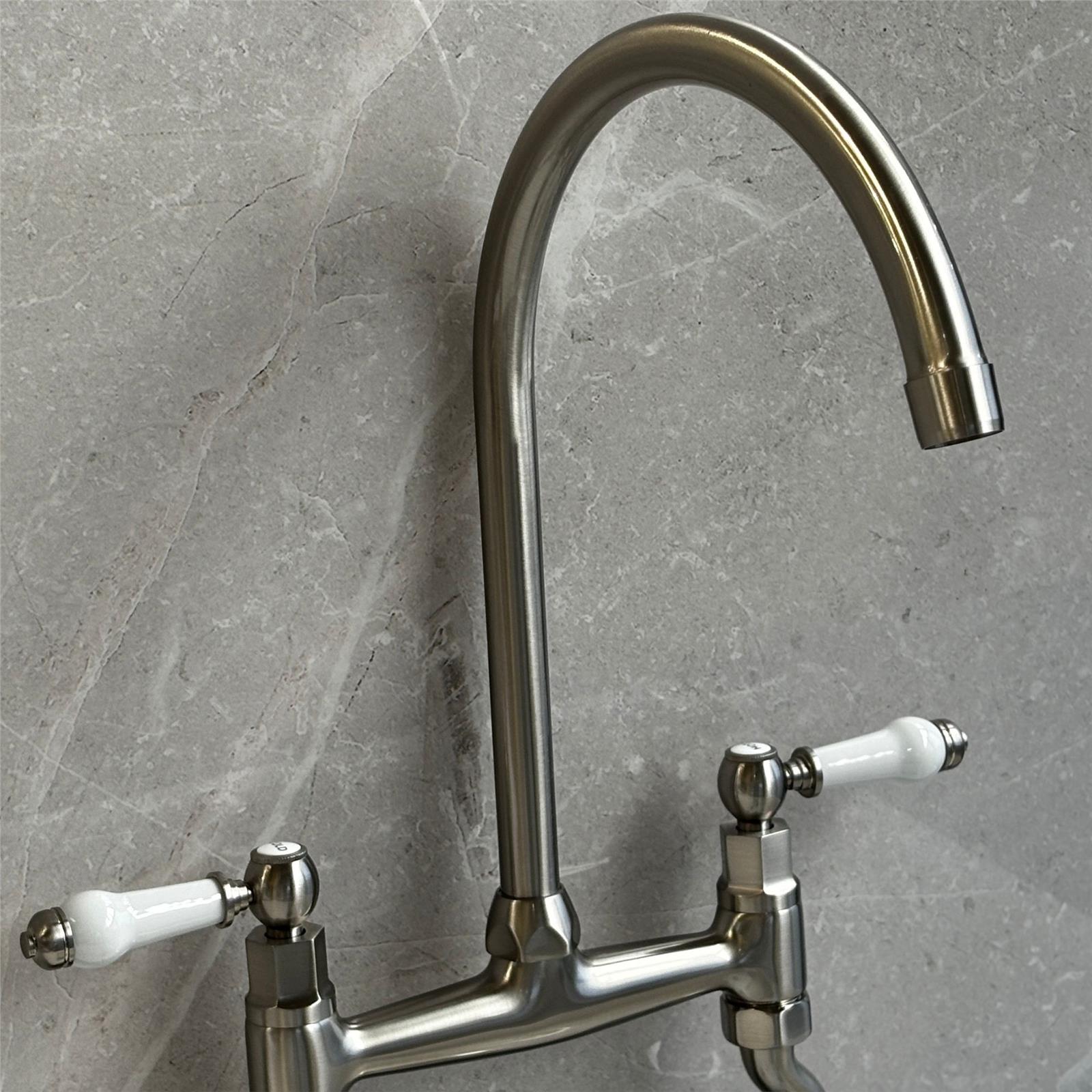 Liquida W23BN Traditional Two Hole Bridge Lever Brushed Nickel Kitchen Mixer Tap