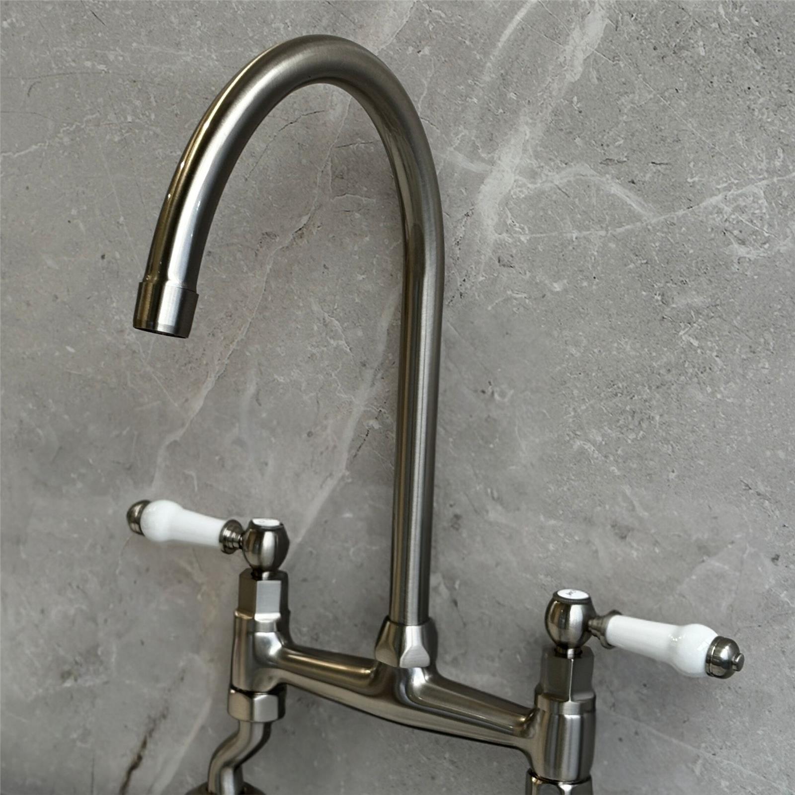 Liquida W23BN Traditional Two Hole Bridge Lever Brushed Nickel Kitchen Mixer Tap