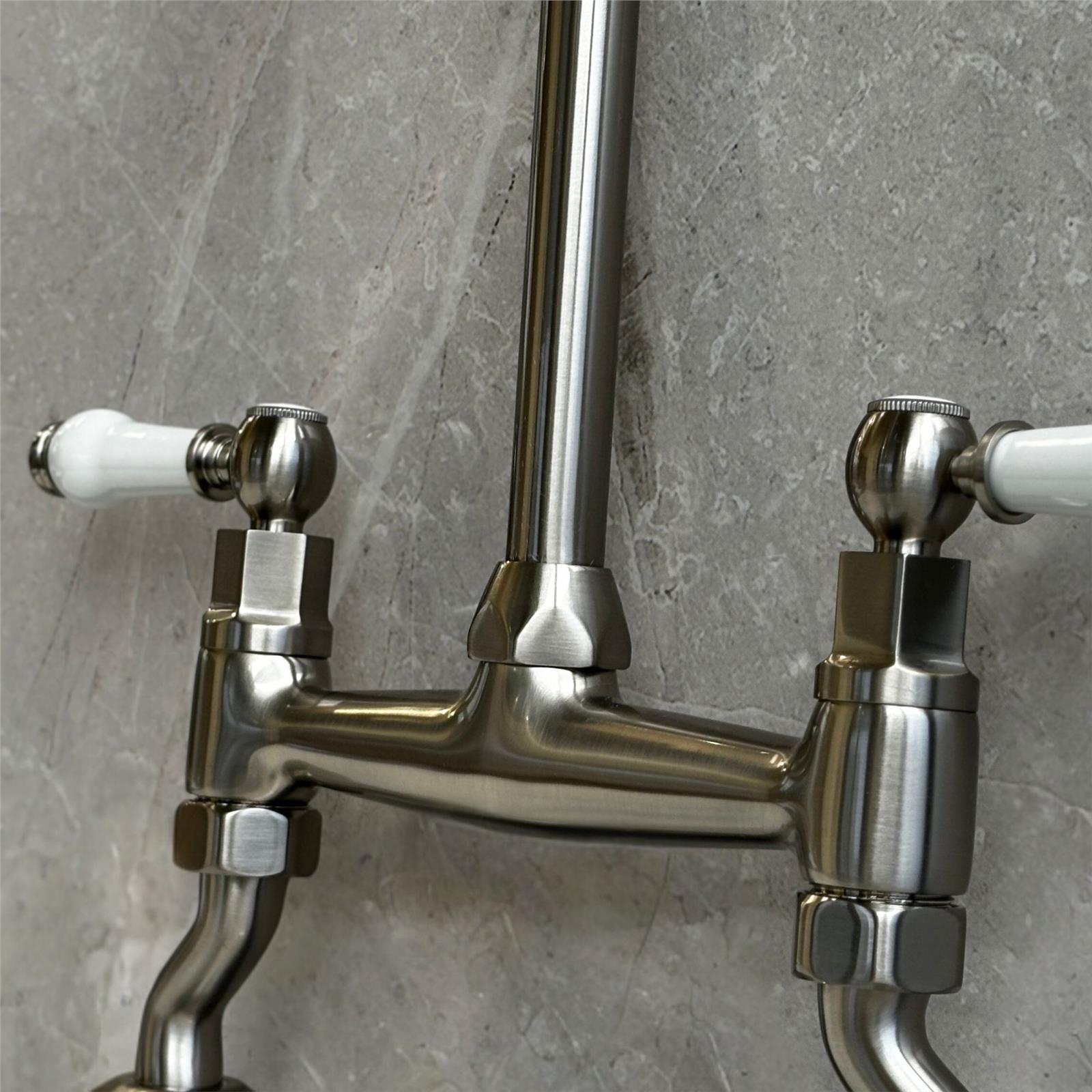 Liquida W23BN Traditional Two Hole Bridge Lever Brushed Nickel Kitchen Mixer Tap