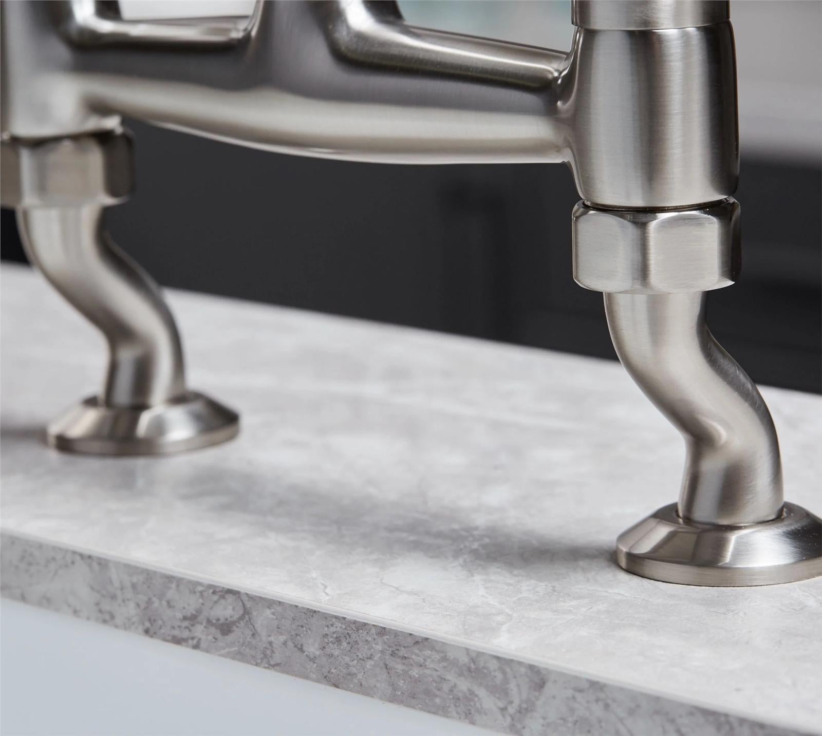 Liquida W23BN Brushed Nickel Traditional Two Hole Bridge Lever Kitchen Mixer Tap