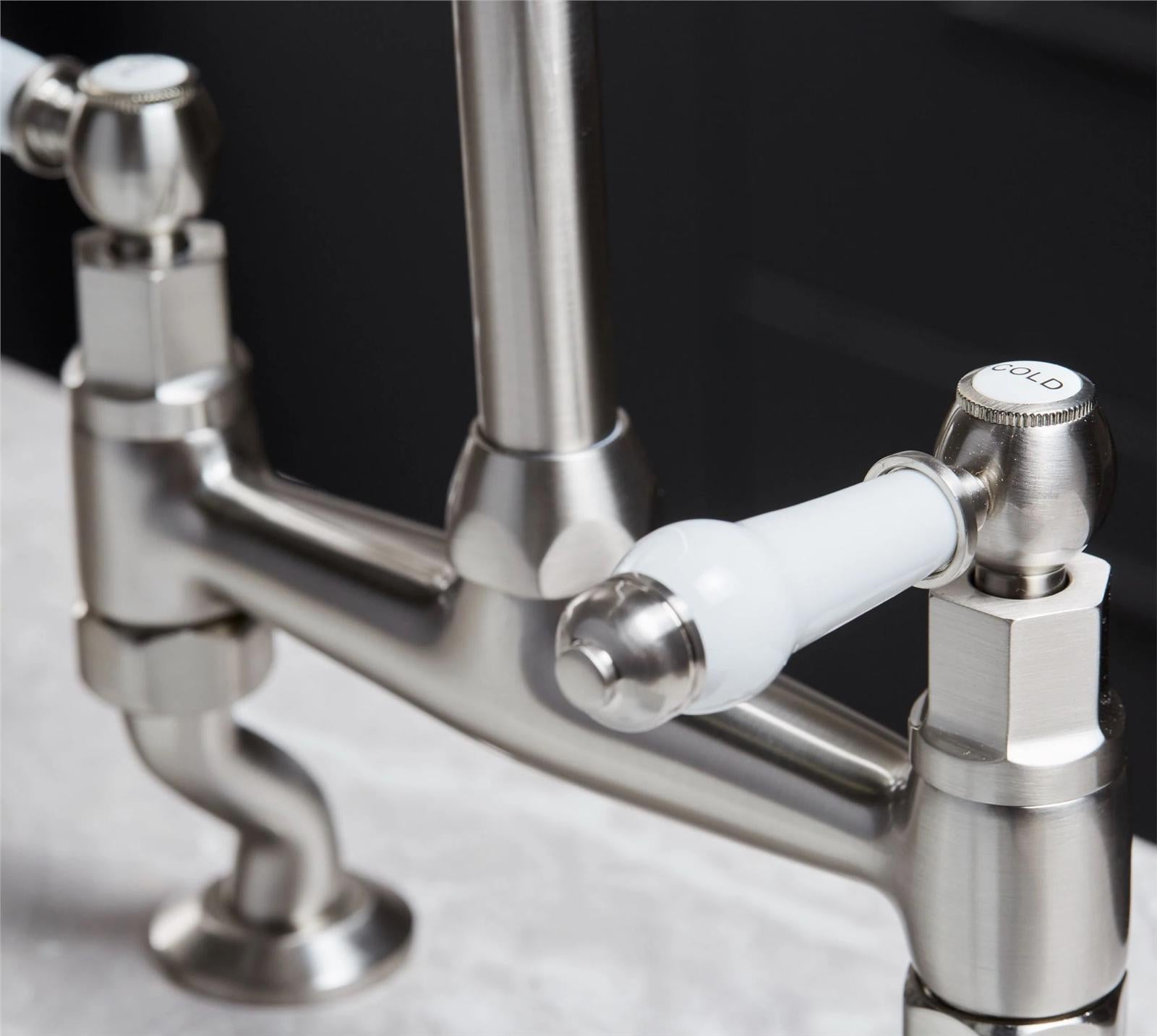 Liquida W23BN Brushed Nickel Traditional Two Hole Bridge Lever Kitchen Mixer Tap