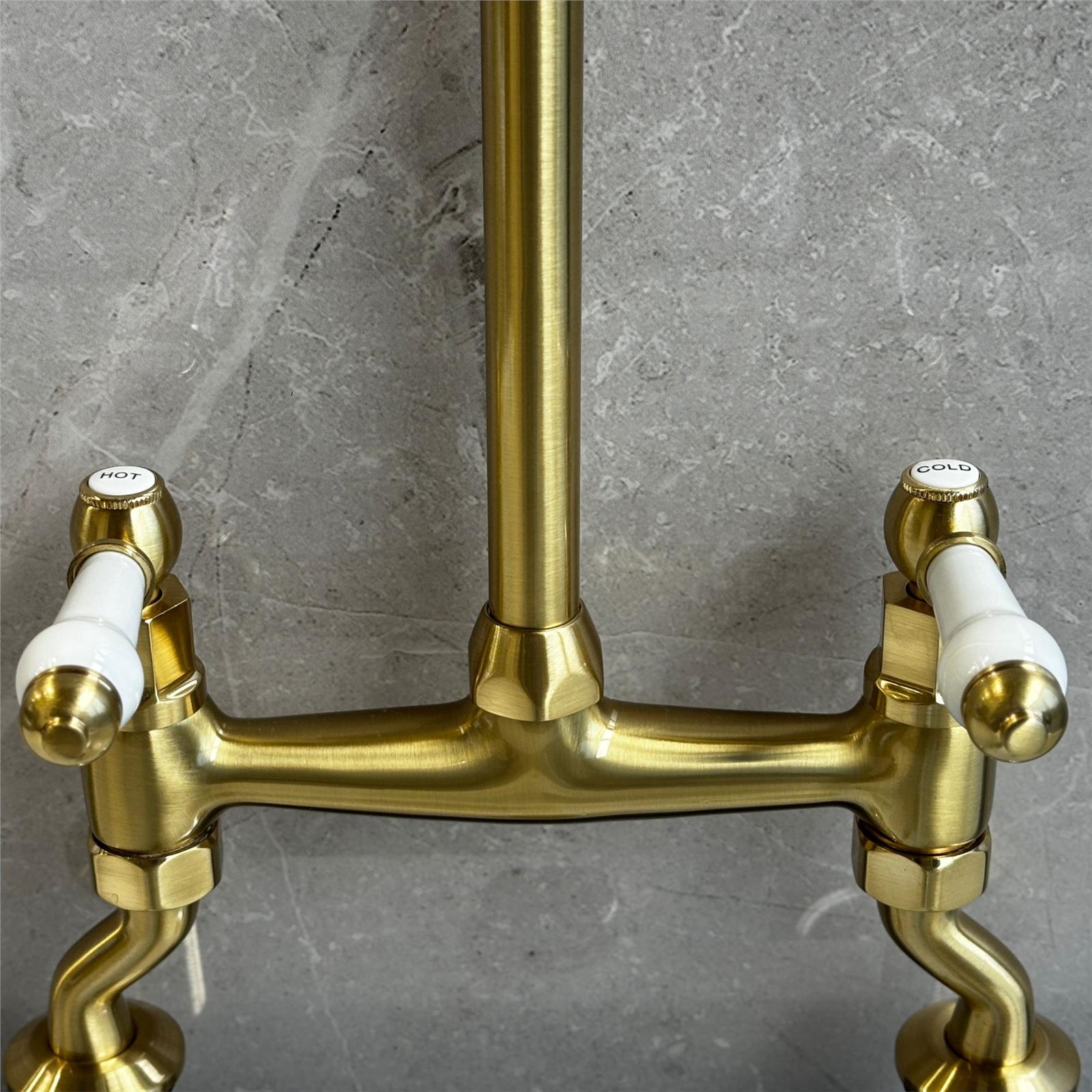 Liquida W23BR Traditional Two Hole Bridge Lever Brushed Brass Kitchen Mixer Tap