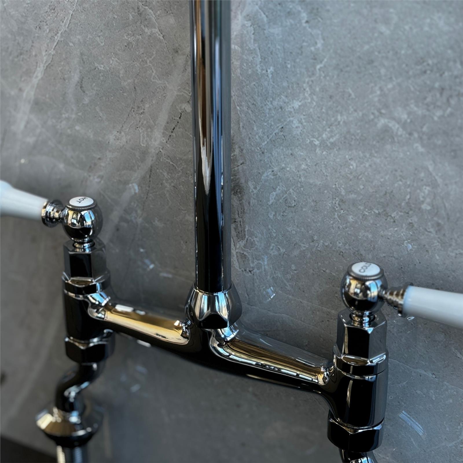 Liquida W23CH Traditional Two Hole Bridge Lever Chrome Kitchen Mixer Tap