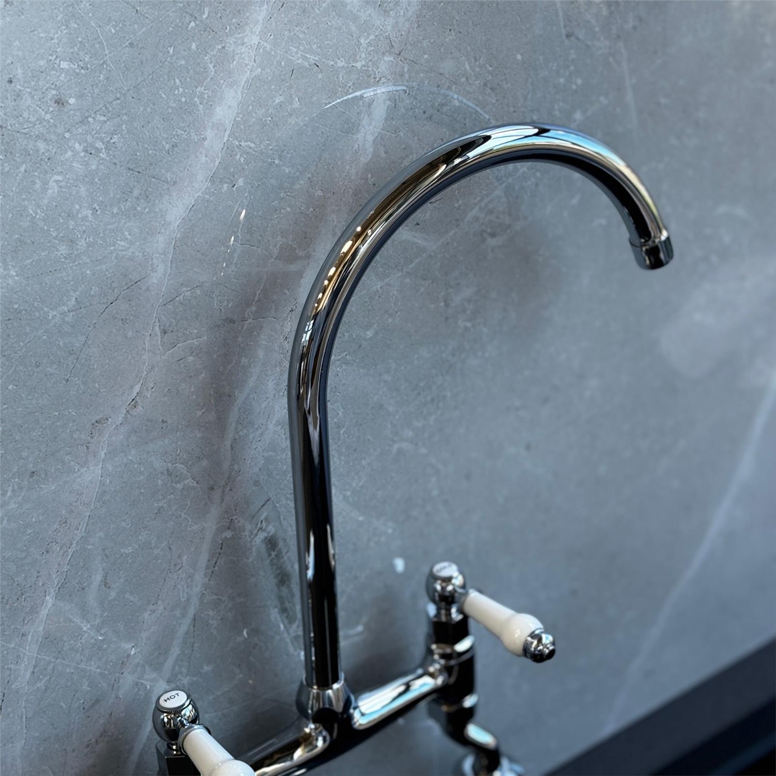 Liquida W23CH Traditional Two Hole Bridge Lever Chrome Kitchen Mixer Tap