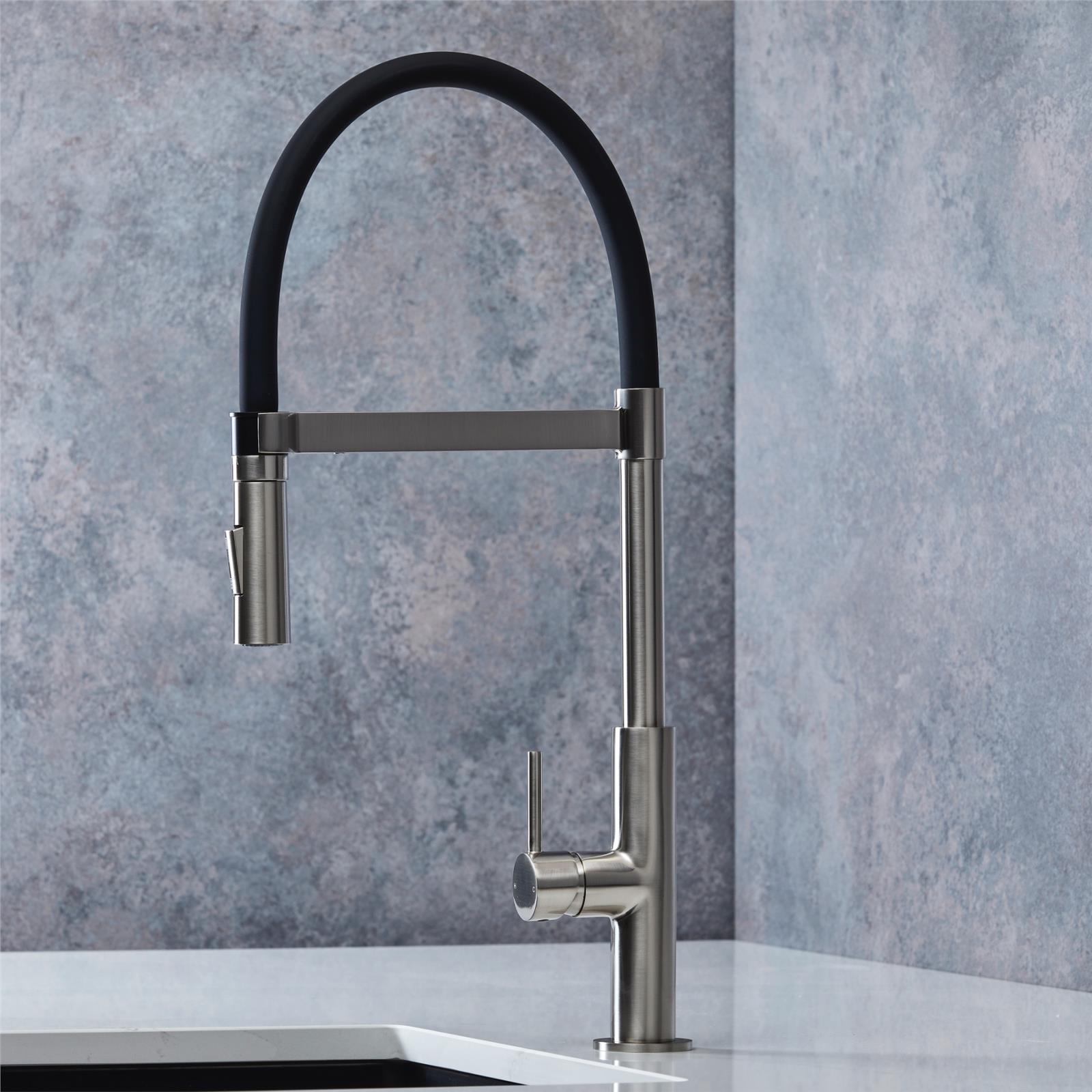 Liquida W24BN S shape Swan Neck 360 Degree Swivel Brushed Nickel Kitchen Tap