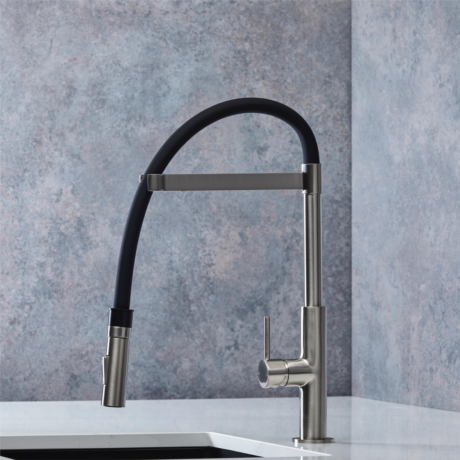 Liquida W24BN S shape Swan Neck 360 Degree Swivel Brushed Nickel Kitchen Tap