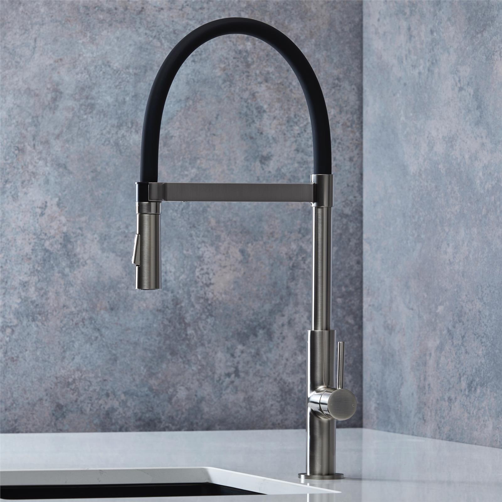 Liquida W24BN S shape Swan Neck 360 Degree Swivel Brushed Nickel Kitchen Tap