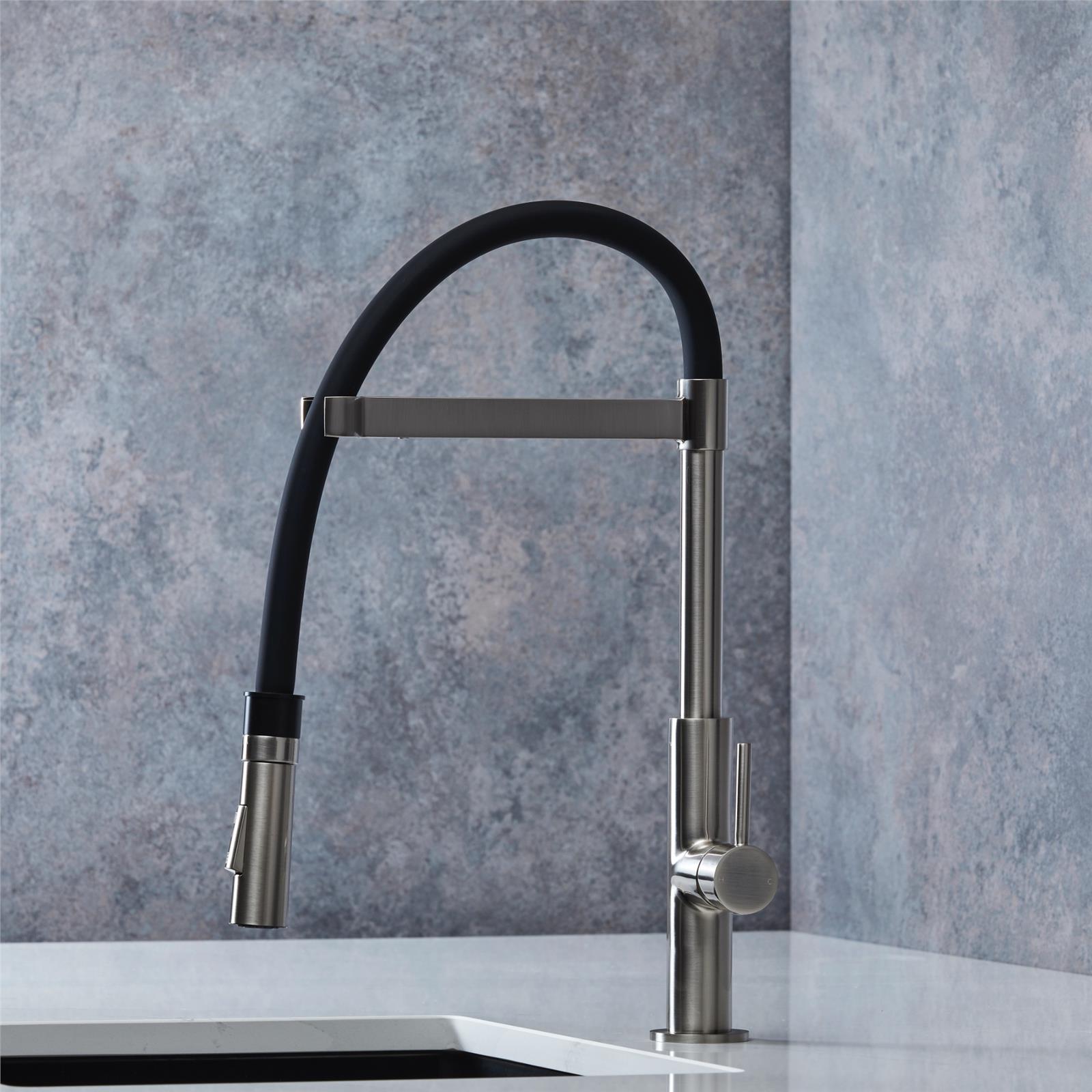 Liquida W24BN S shape Swan Neck 360 Degree Swivel Brushed Nickel Kitchen Tap