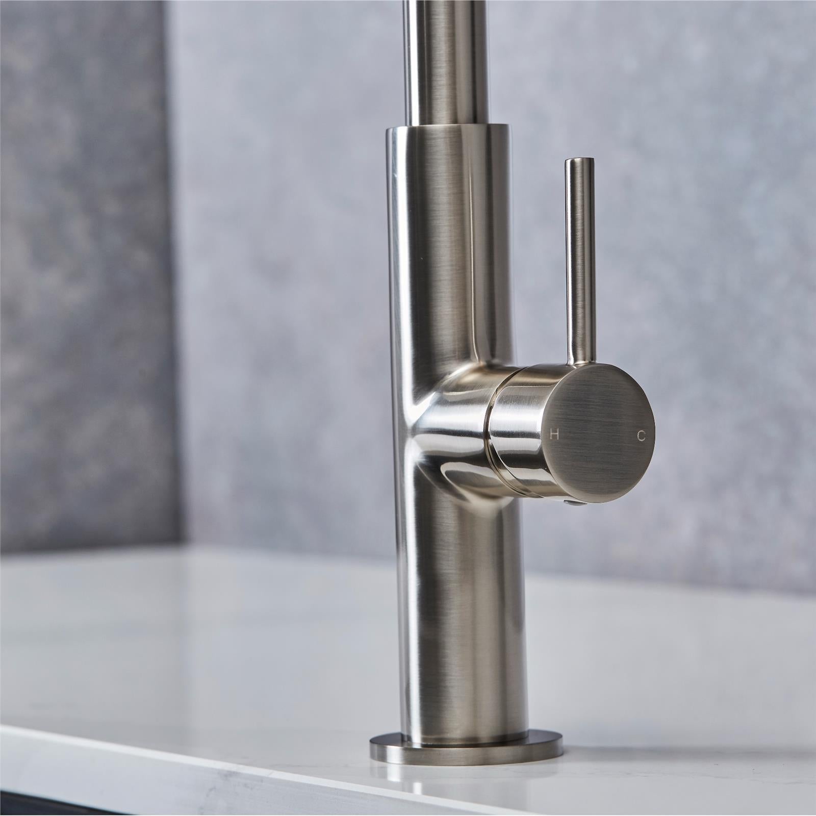 Liquida W24BN S shape Swan Neck 360 Degree Swivel Brushed Nickel Kitchen Tap