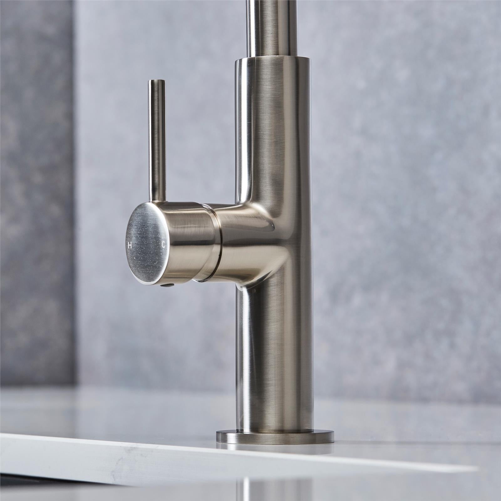 Liquida W24BN S shape Swan Neck 360 Degree Swivel Brushed Nickel Kitchen Tap
