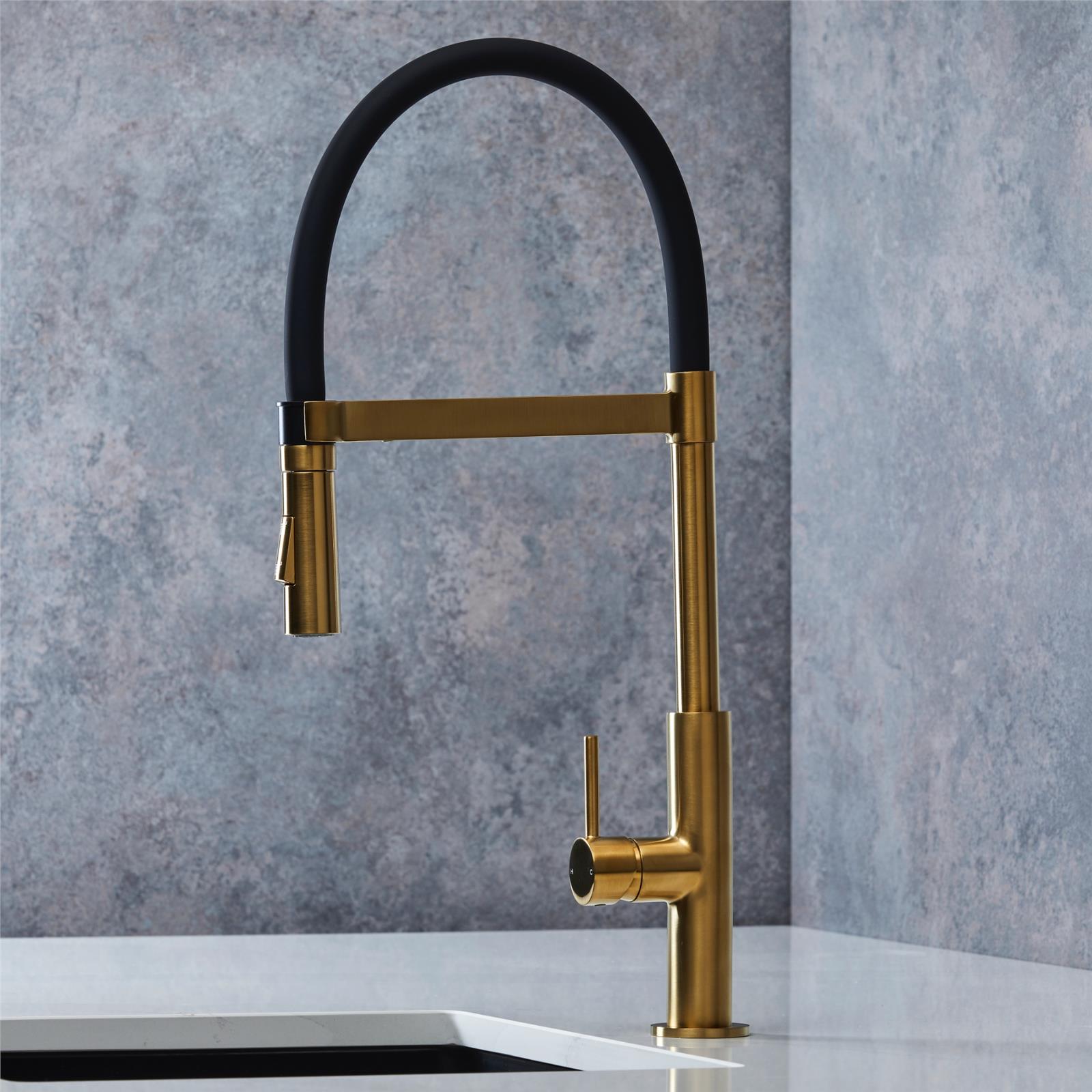 Liquida W24BR S shape Swan Neck 360 Degree Swivel Brushed Brass Kitchen Tap