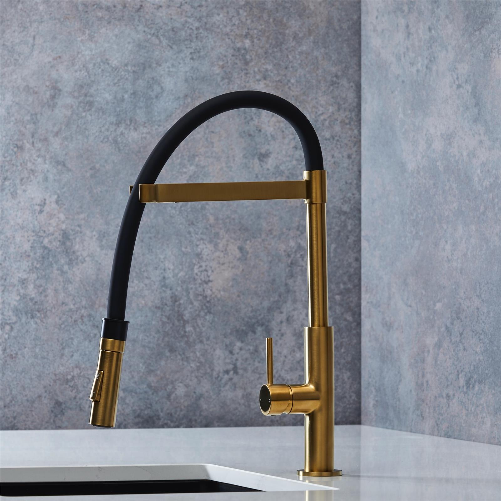 Liquida W24BR S shape Swan Neck 360 Degree Swivel Brushed Brass Kitchen Tap