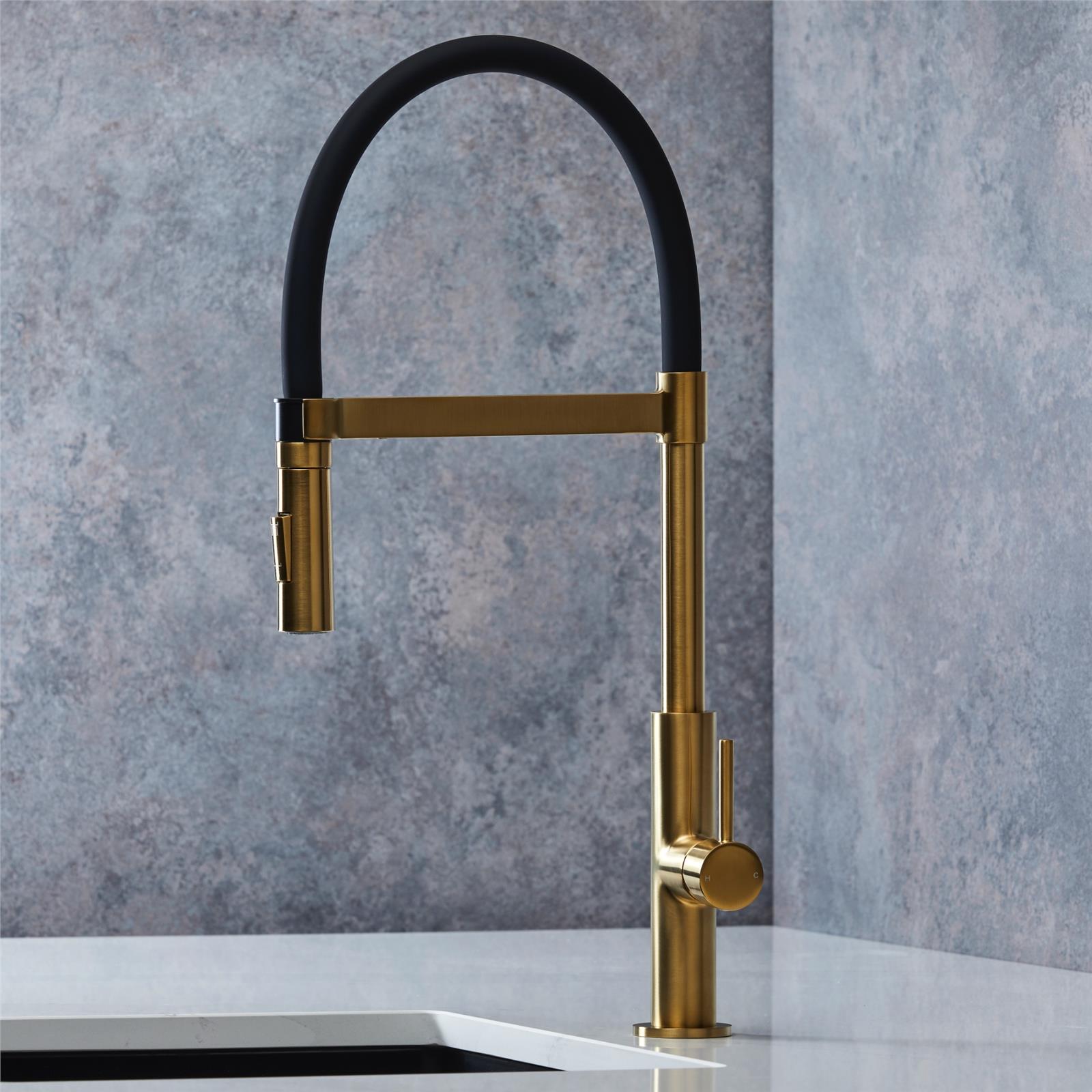 Liquida W24BR S shape Swan Neck 360 Degree Swivel Brushed Brass Kitchen Tap