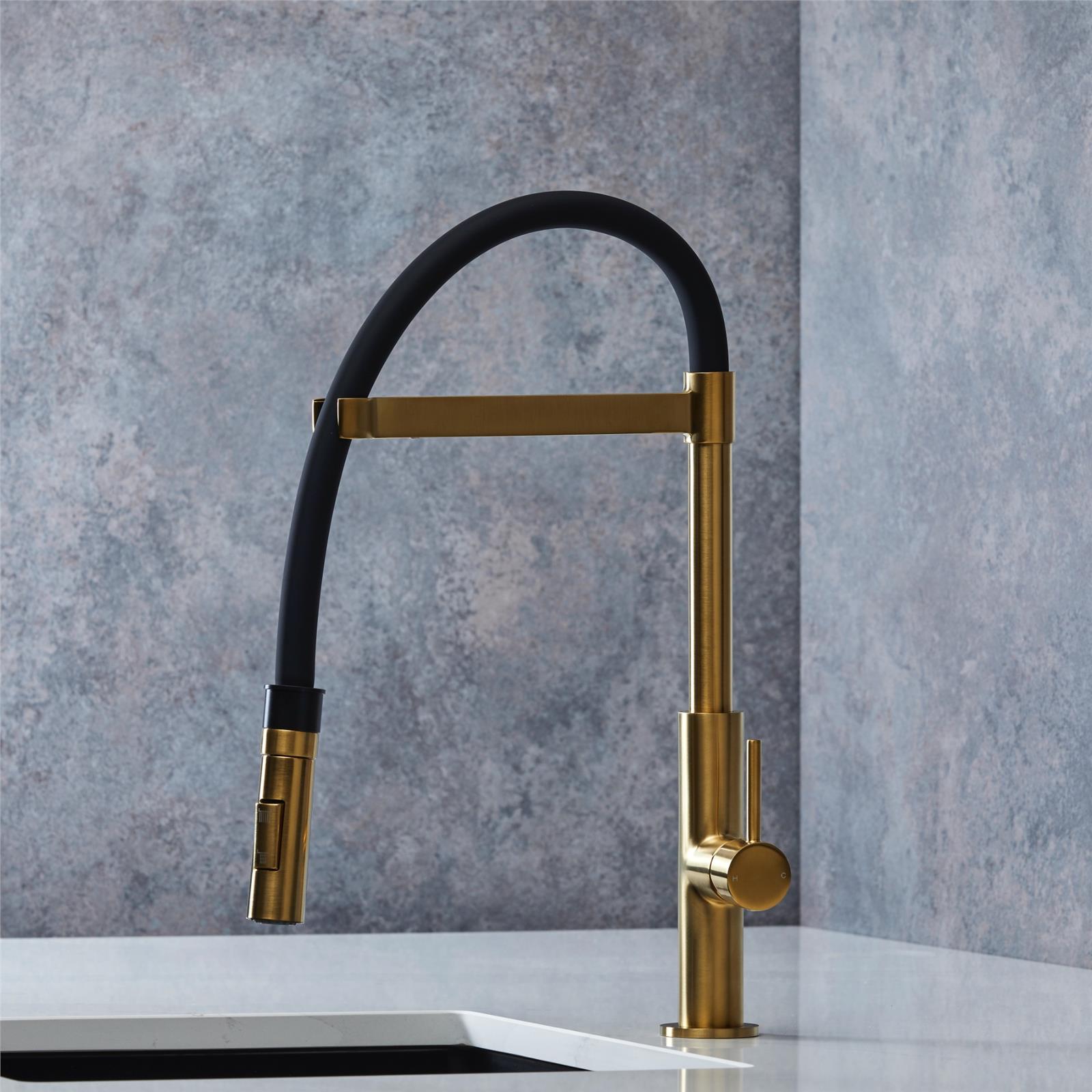 Liquida W24BR S shape Swan Neck 360 Degree Swivel Brushed Brass Kitchen Tap
