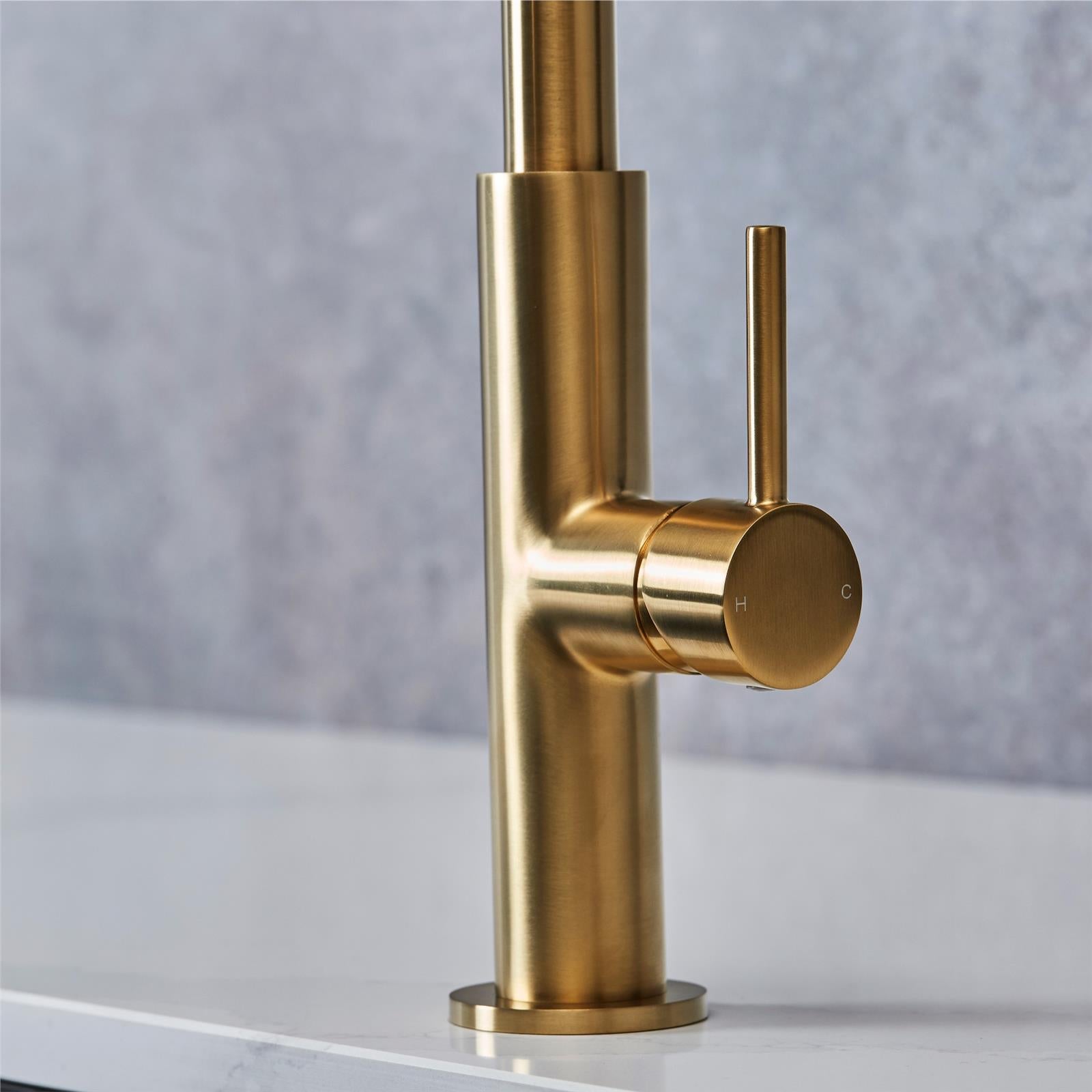 Liquida W24BR S shape Swan Neck 360 Degree Swivel Brushed Brass Kitchen Tap