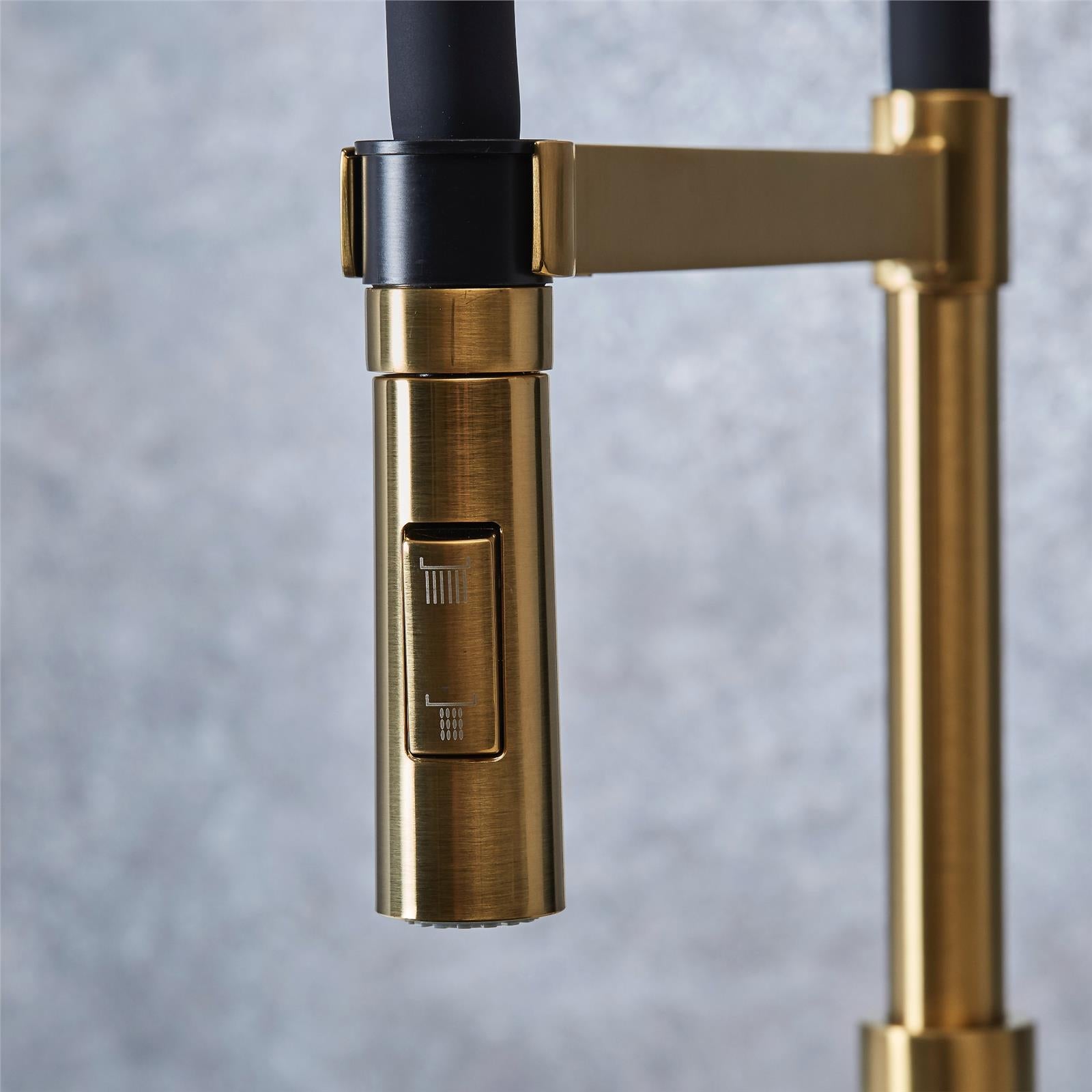 Liquida W24BR S shape Swan Neck 360 Degree Swivel Brushed Brass Kitchen Tap