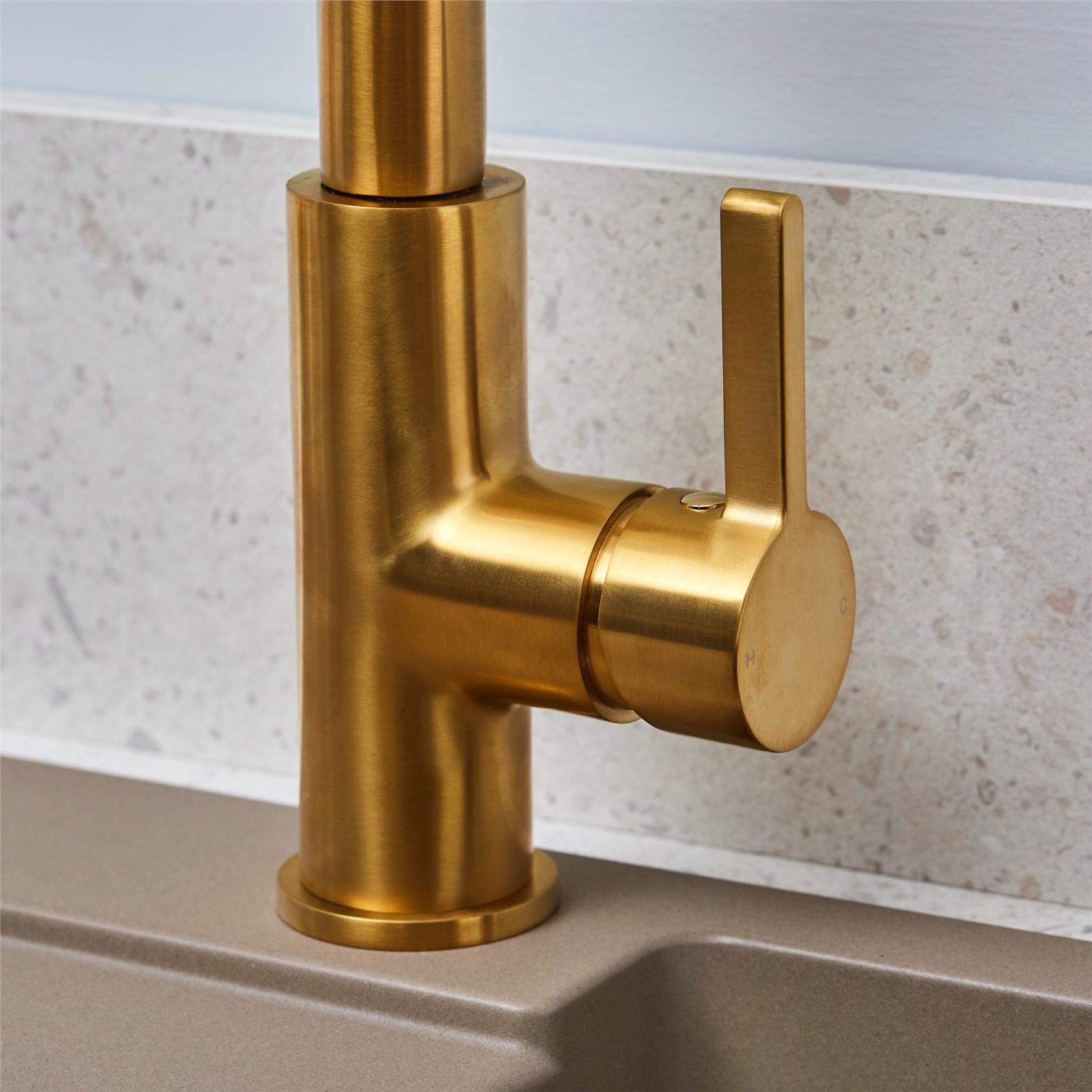 Liquida W25BR 360 Degree Swivel Spout Brushed Brass Kitchen Mixer Tap