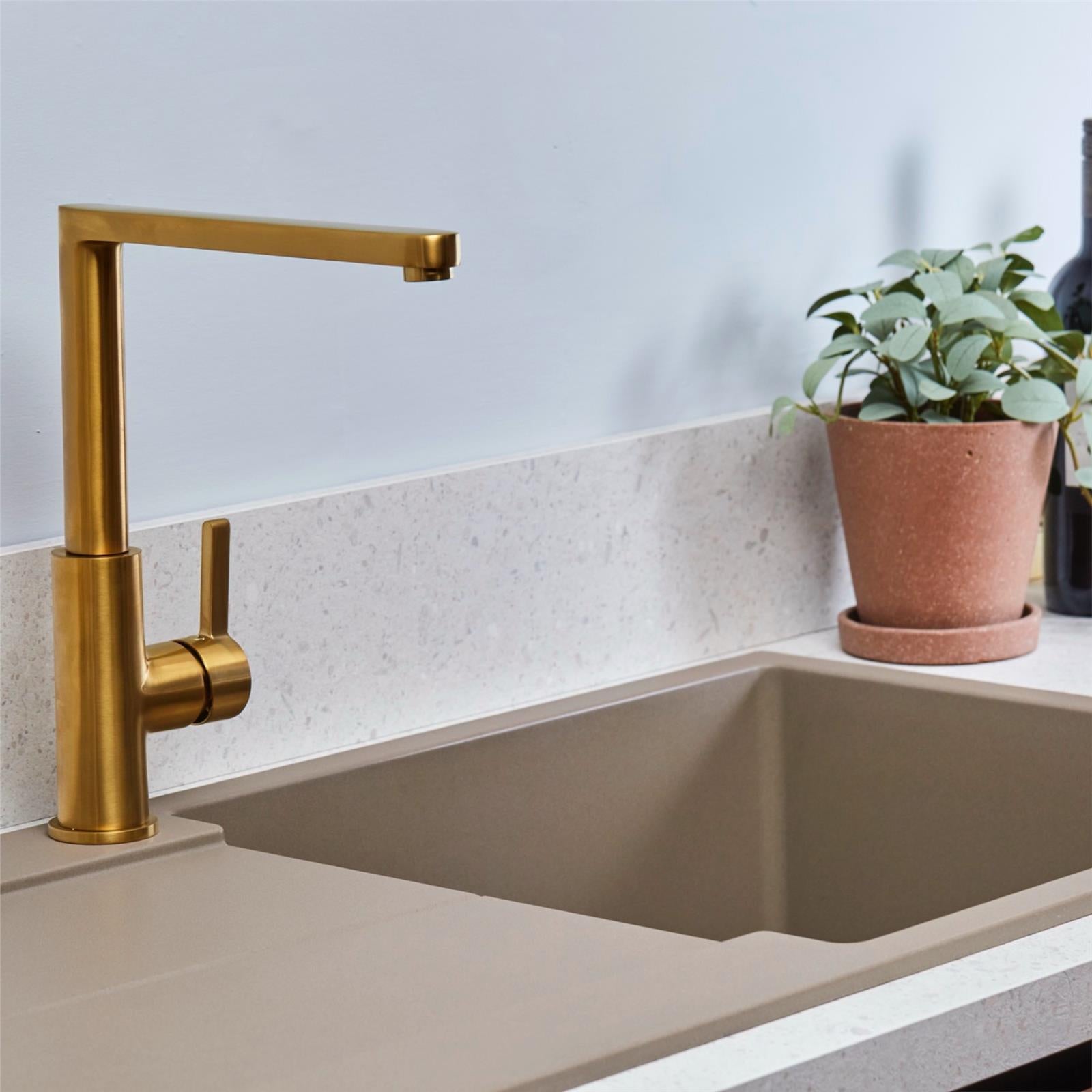 Liquida W25BR 360 Degree Swivel Spout Brushed Brass Kitchen Mixer Tap