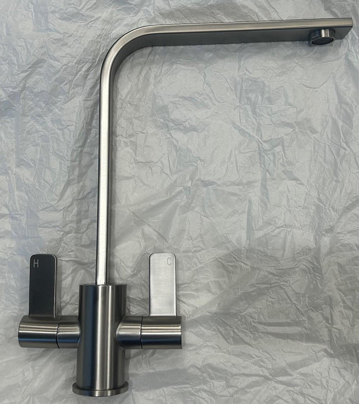 Liquida EB400BS Flat Style Modern Dual Lever Brushed Steel Kitchen Tap - GRADED