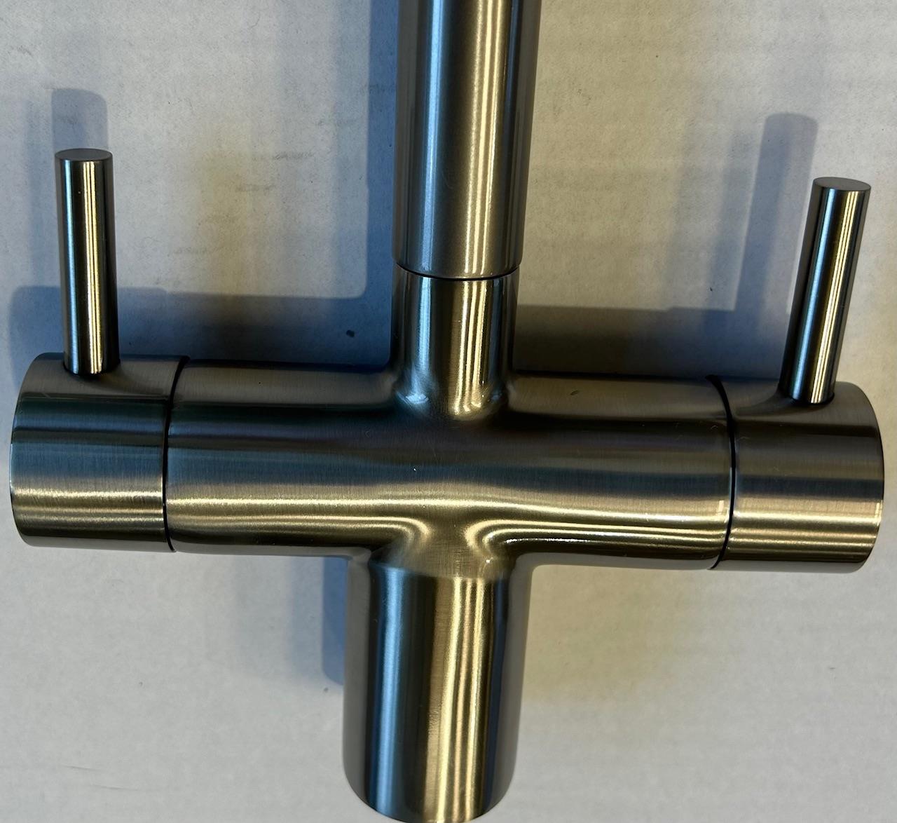 Liquida W03BN Brushed Nickel Swan Neck Twin Lever Kitchen Mixer Tap - GRADED