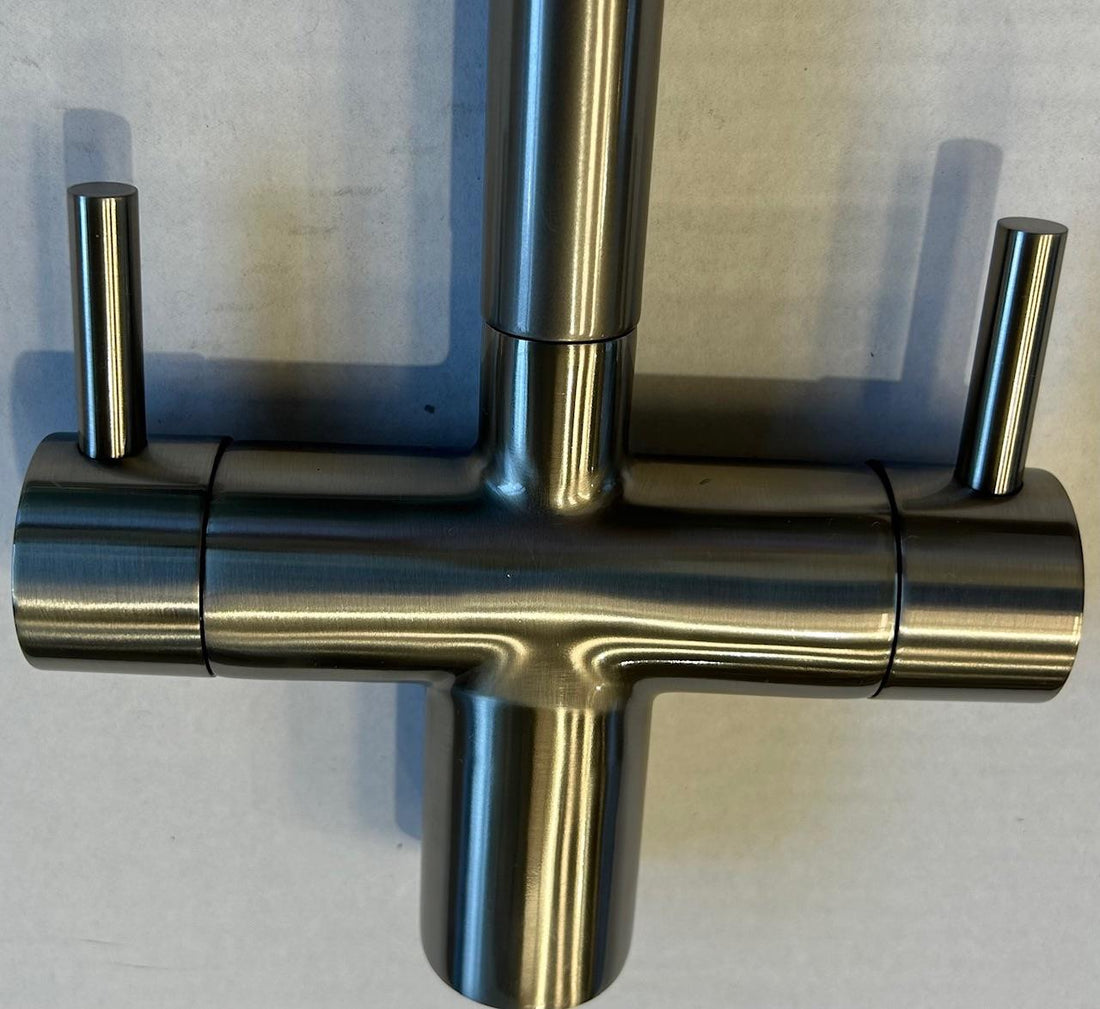 Liquida W03BN Brushed Nickel Swan Neck Twin Lever Kitchen Mixer Tap - GRADED